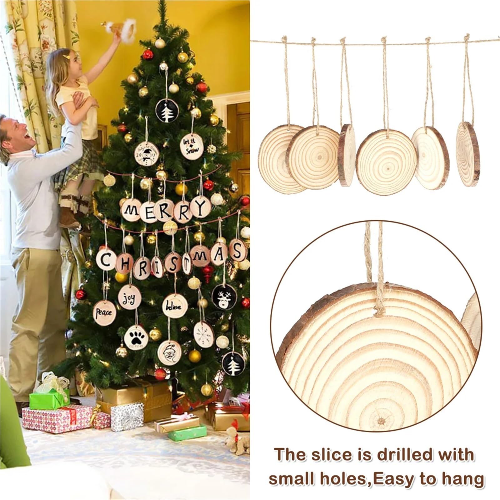 Niewykończone drewno z korą 30/60Pcs Natural Unfinished Wood Slices Round Wooden Circles for Arts Painting DIY Crafts Wedding Decorations Christmas Ornament(30pcs 5 6cm)