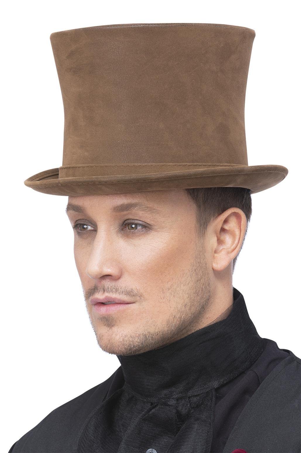 Smiffys Deluxe Authentic Victorian Top Hat, Brown Suede Look, Halloween Fancy Dress Accessory, Victorian Dress Up Hats - Image 2