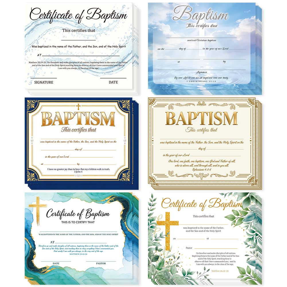 Doodlream 60Pcs Baptism Certificates, 25x20cm Blank Multicolor Elegant Award, Certificate Paper for Baptism Keepsakes & Special Occasions