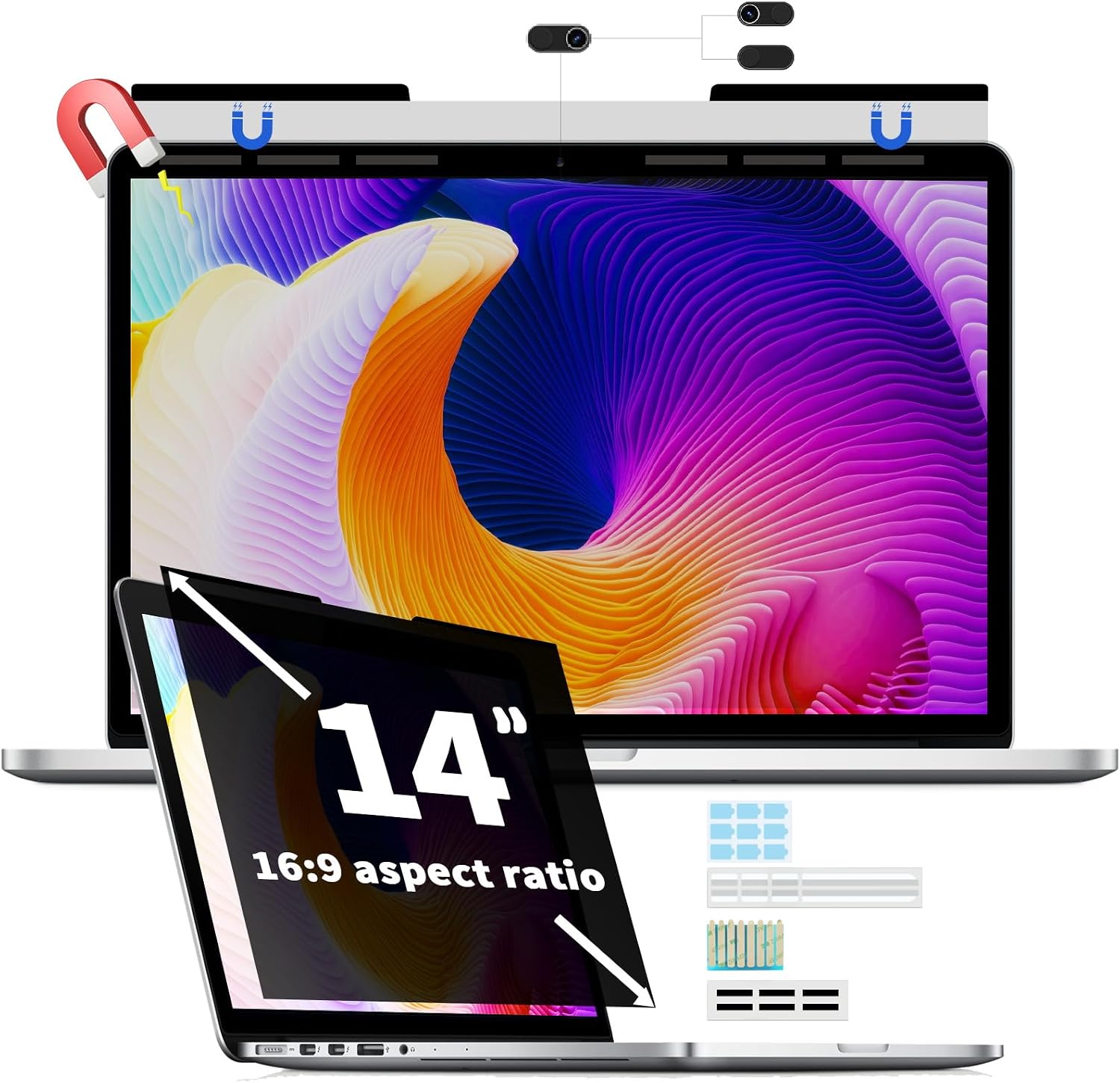 Magnetic Laptop Privacy Screen for 14 Inch 16:9, Removable Computer Screen Privacy Shield 14" Aspect Privacy Filter Screen Protector for with Lenovo Hp Dell Acer Asus Thinkpad Envy