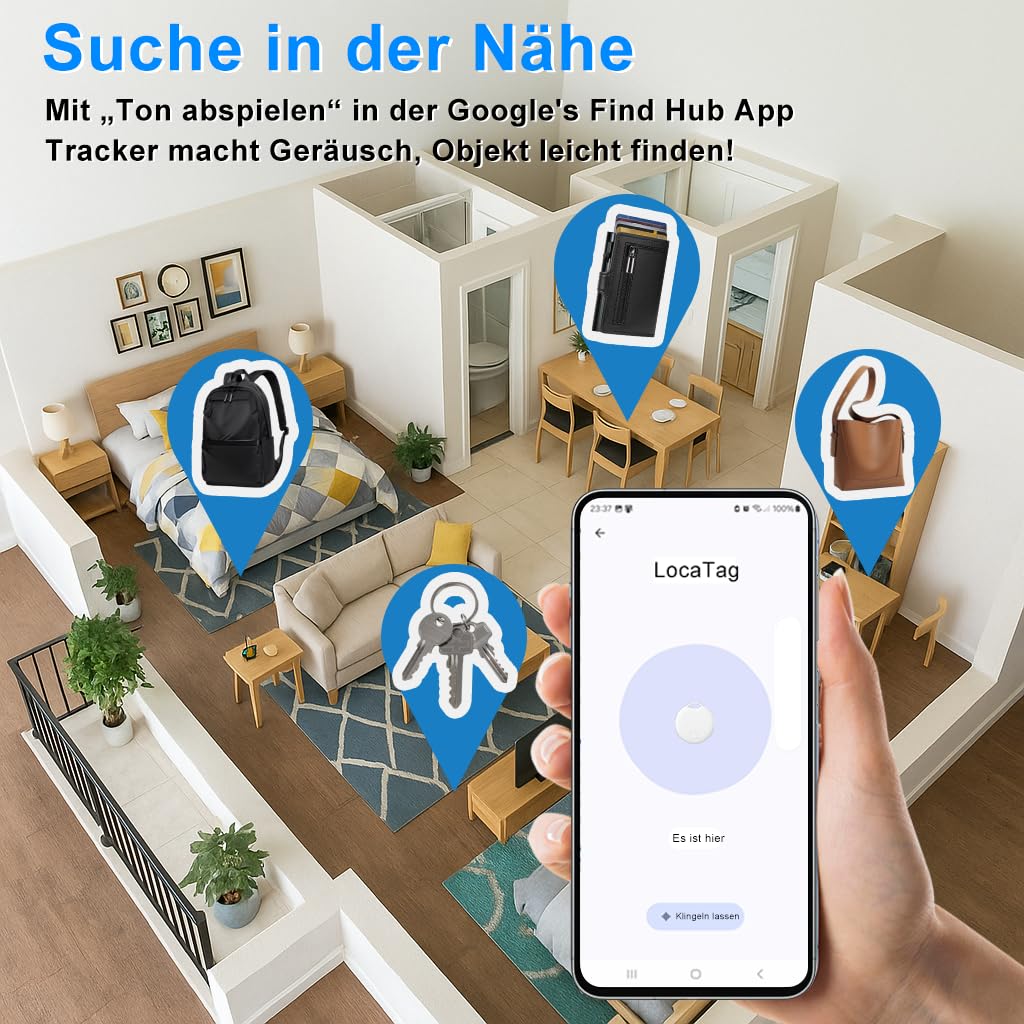 2026 Tracker Android Smart Tag 4er Pack, Smart Tag kompatibel mit Google's Find Hub (nur Android), Bluetooth Tracker für Schlüssel, Geldbörse, Fahrrad & Koffer, austauschbare Batterie