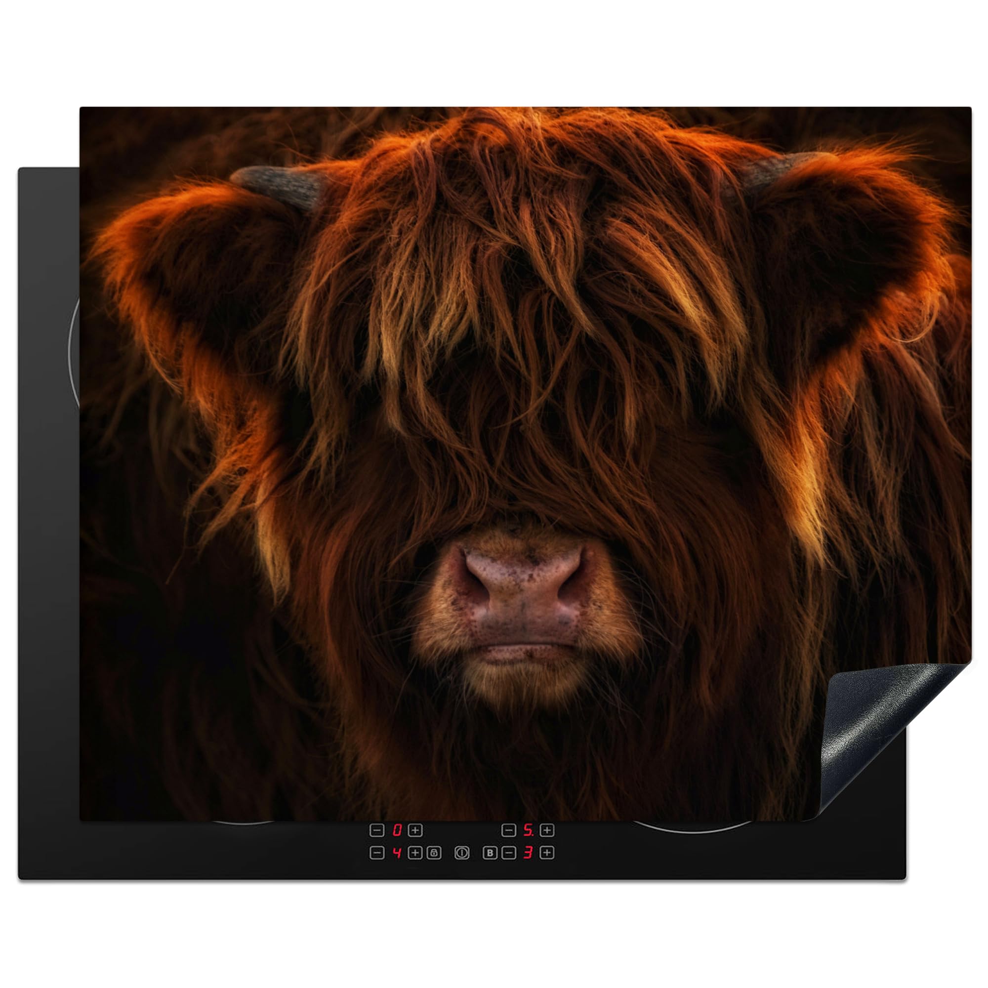 KitchenYeah© Induction Hob Protector Mat 20.5"x25.6" / 65x52 cm Stove Cap Top Cover Kitchen Cooker Covers for Electric Hobs Vinyl Scottish Highlander - Cow - Portrait - Animals — image 1
