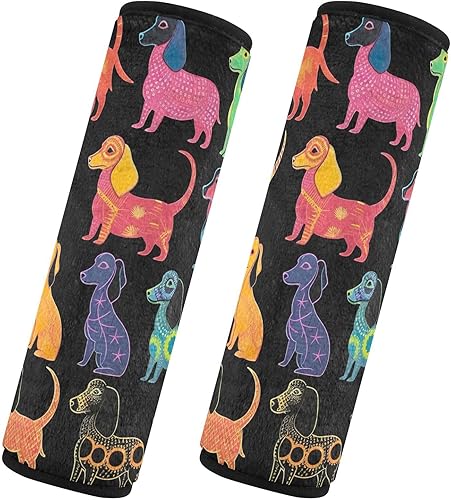 Miniatura 2 de Los perros salchicha de colores se muestran en un negro fundas de cinturón de seguridad de automóvil suaves para niños, protector de cinturón de