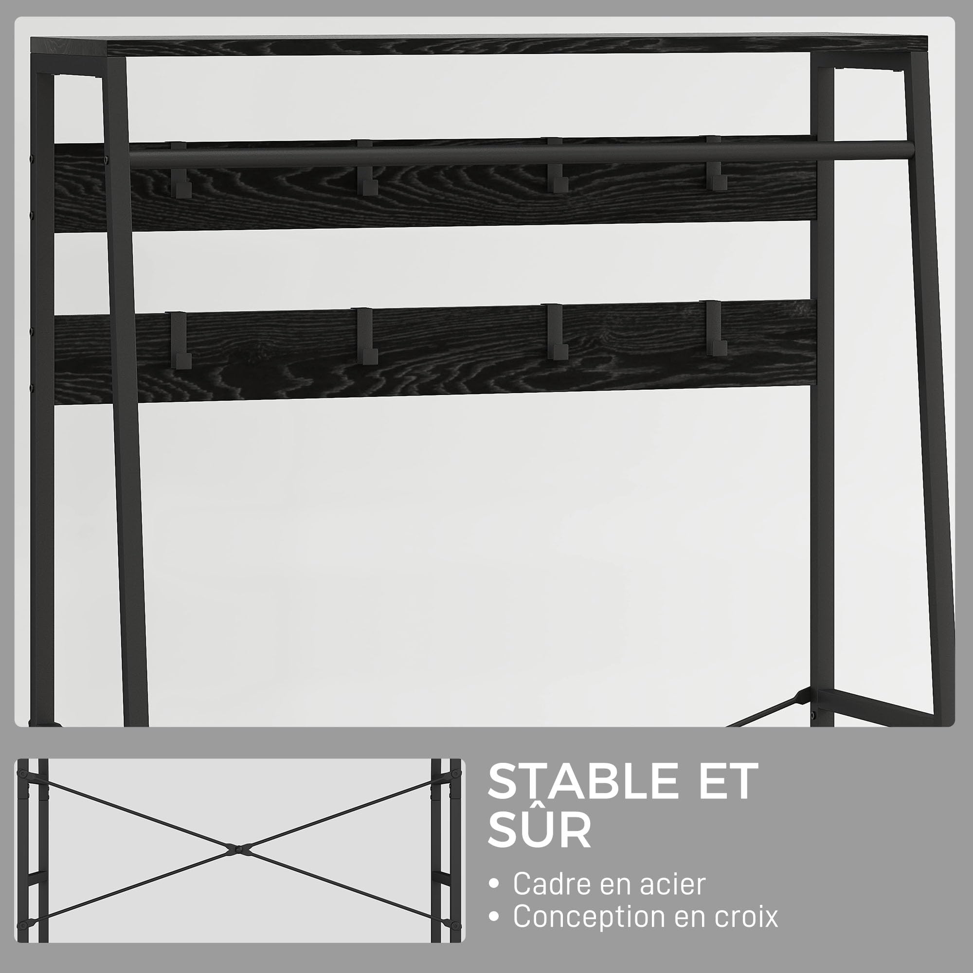 HOMCOM Porte-manteau Vestiaire 2 Tiroirs en Tissu 80 x 30 x 180,5 cm Noir
