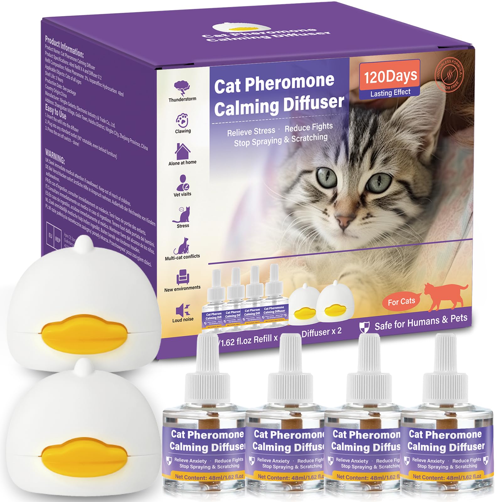 Flyjobs Cats & Kittens Calming Refills for Pheromone Diffuser Effectively for Cats Reduce Fighting Spraying and Scratching Calm Relaxing, 2 Plugs + 4 Refills (5)