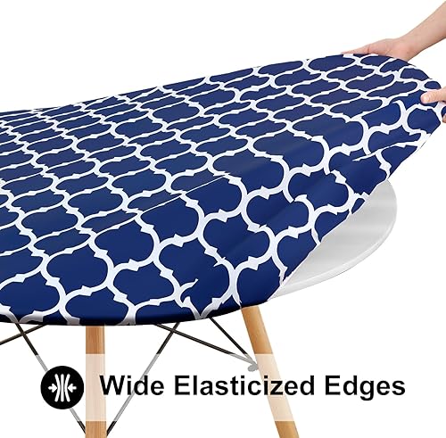 Miniatura 10 de Smiry - Mantel redondo de vinilo ajustable con bordes elásticos y parte trasera de franela, mantel de vinilo impermeable, lavable, diseño enrejado