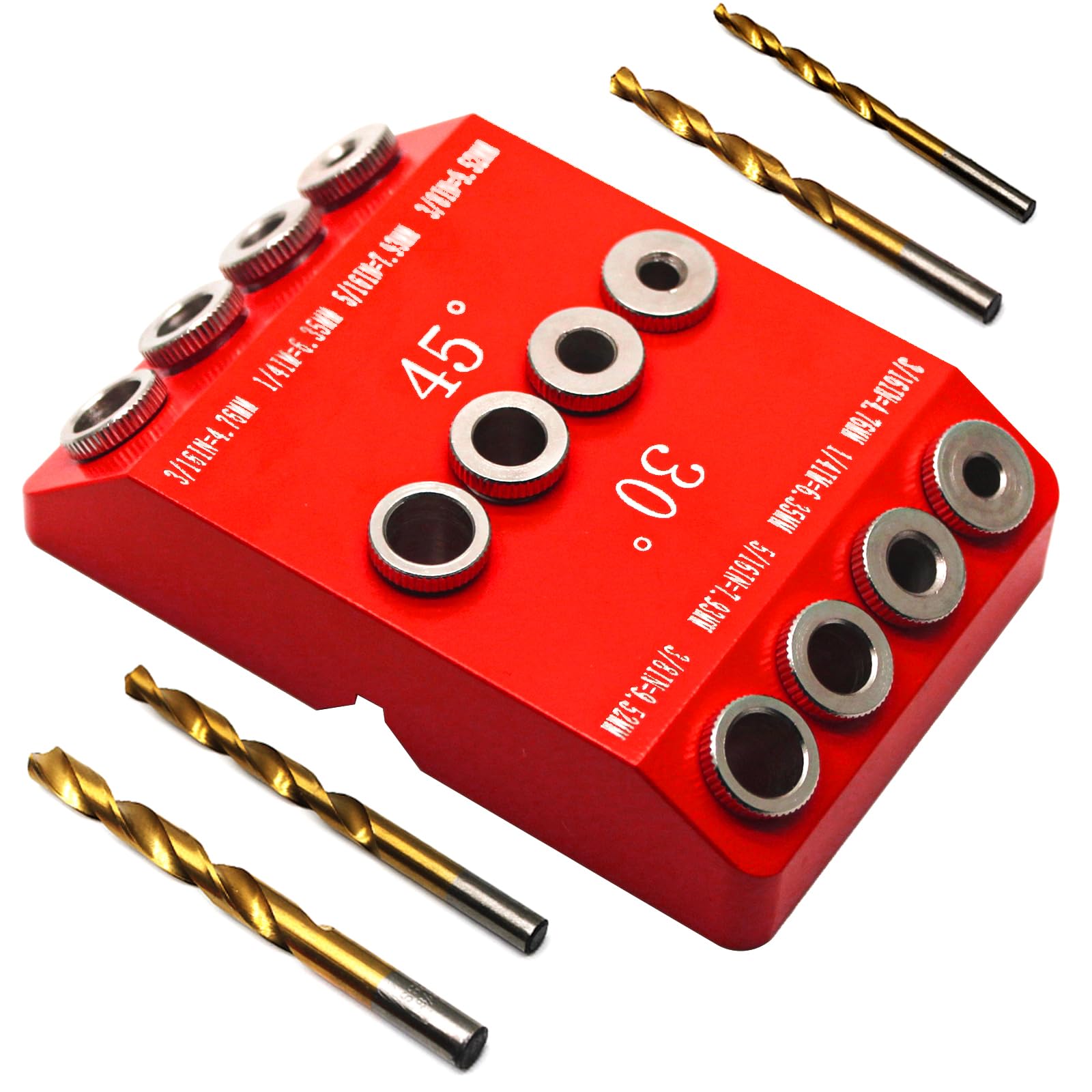 DIRAEEN 30 45 90 Angle Drill Guide Jig with 4 Drill Bits-Portable Drill Guide for Angled Holes and Straight Hole, All Metal Jig for Stairs Handrail, Cable Railing, Deck, Wood Post, Level design