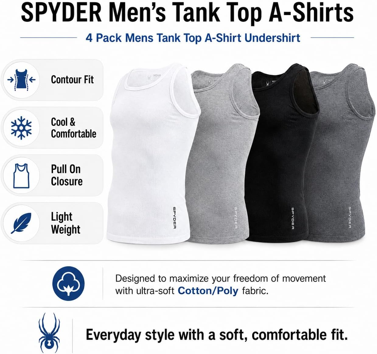 Spyder Mens Pro Cotton Pro Stretch Tank Tops A Shirts