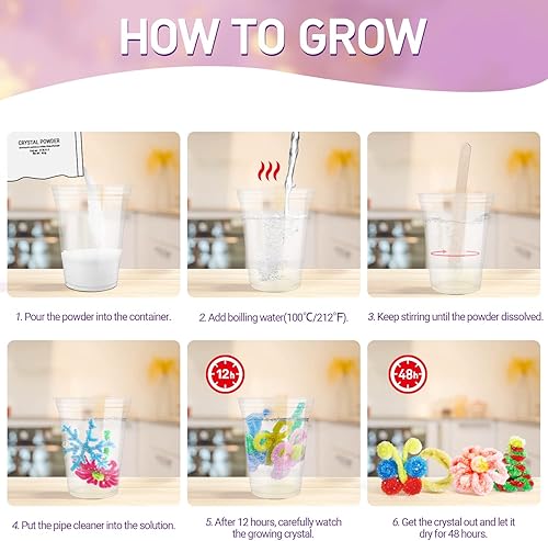 Miniatura 3 de XX TOYS - Kit de cultivo de cristales, manualidades para niñas de 6 a 8 años, kit de experimentos científicos de 12 flores, juego de lámpara