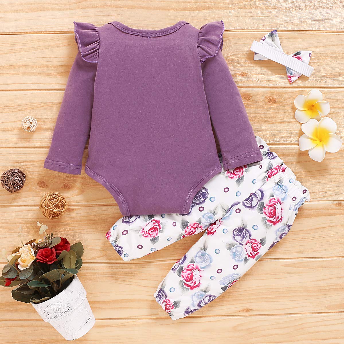 Baby Girls Outfits Letter Long Sleeve Bodysuit Romper Tops Floral Pants Fall Winter Clothes (Yellow Daisy Pants, 0-3 Months)