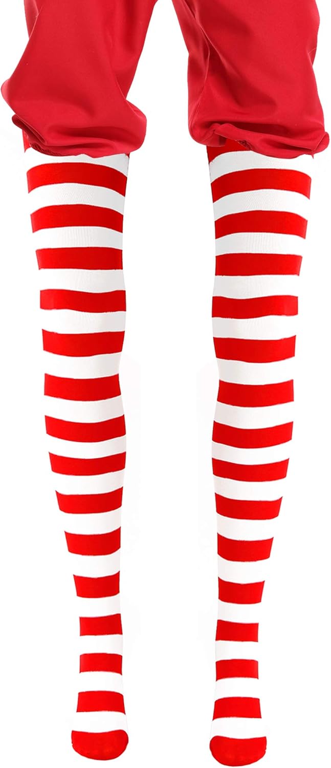 Skeleteen Red and White Socks - Over the Knee Red and White Striped Costume Accessories Stockings for Men, Women and Kids : Clothing, Shoes & Jewelry