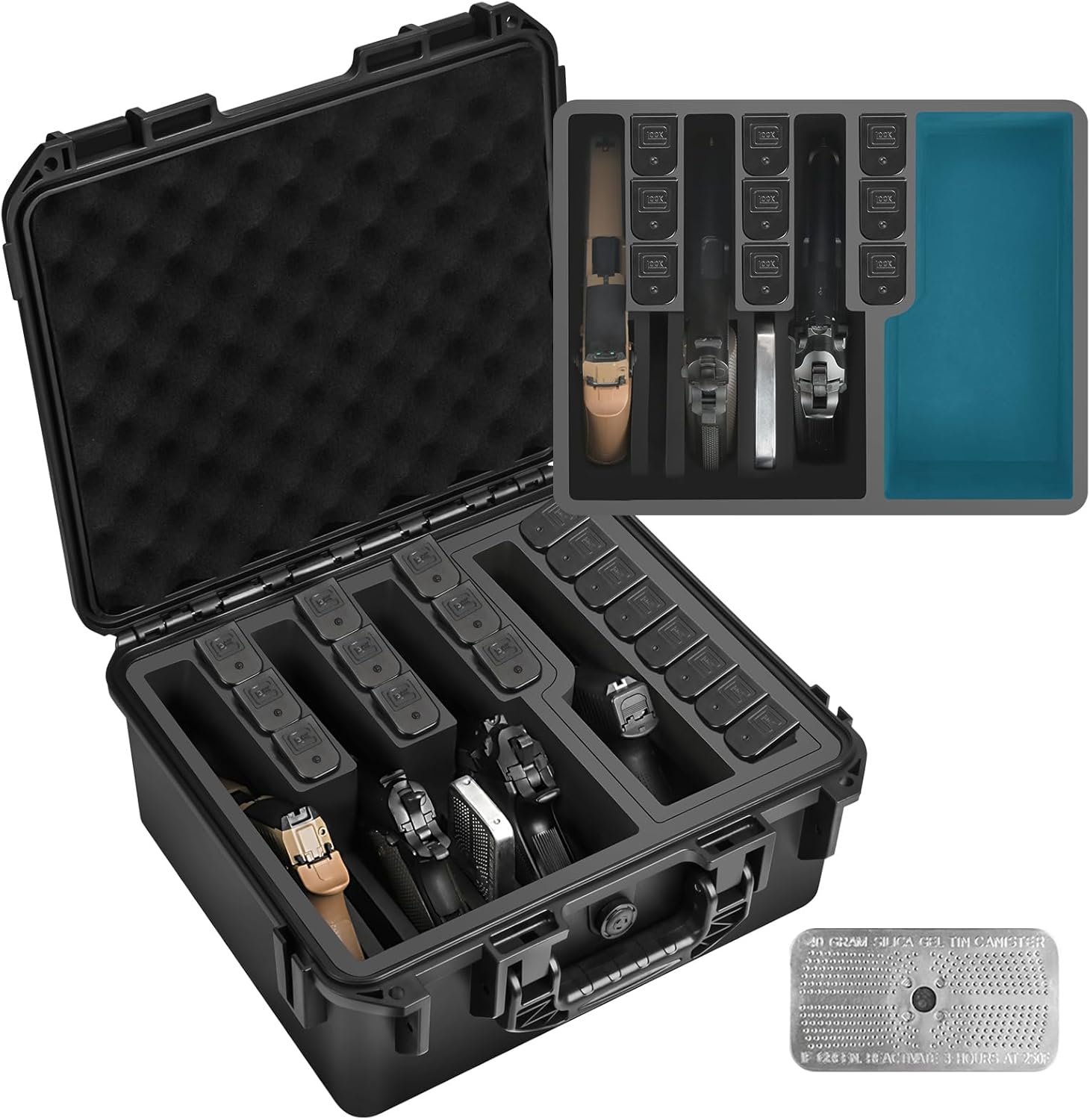 TSA Approved Gun Case for Pistol - Holds Multiple Handguns Case | Air Travel Hard Shell Pistol Case | Pre-cut Heavy Duty Waterproof Gun Case with Silica Gel Canister