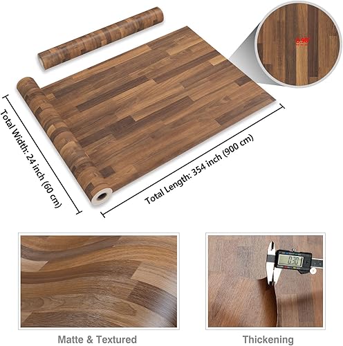 Miniatura 10 de CRE8TIVE Papel de contacto marrón con bloque de carnicero, madera de 24 x 118 pulgadas, papel tapiz para despegar y pegar, aspecto de madera,