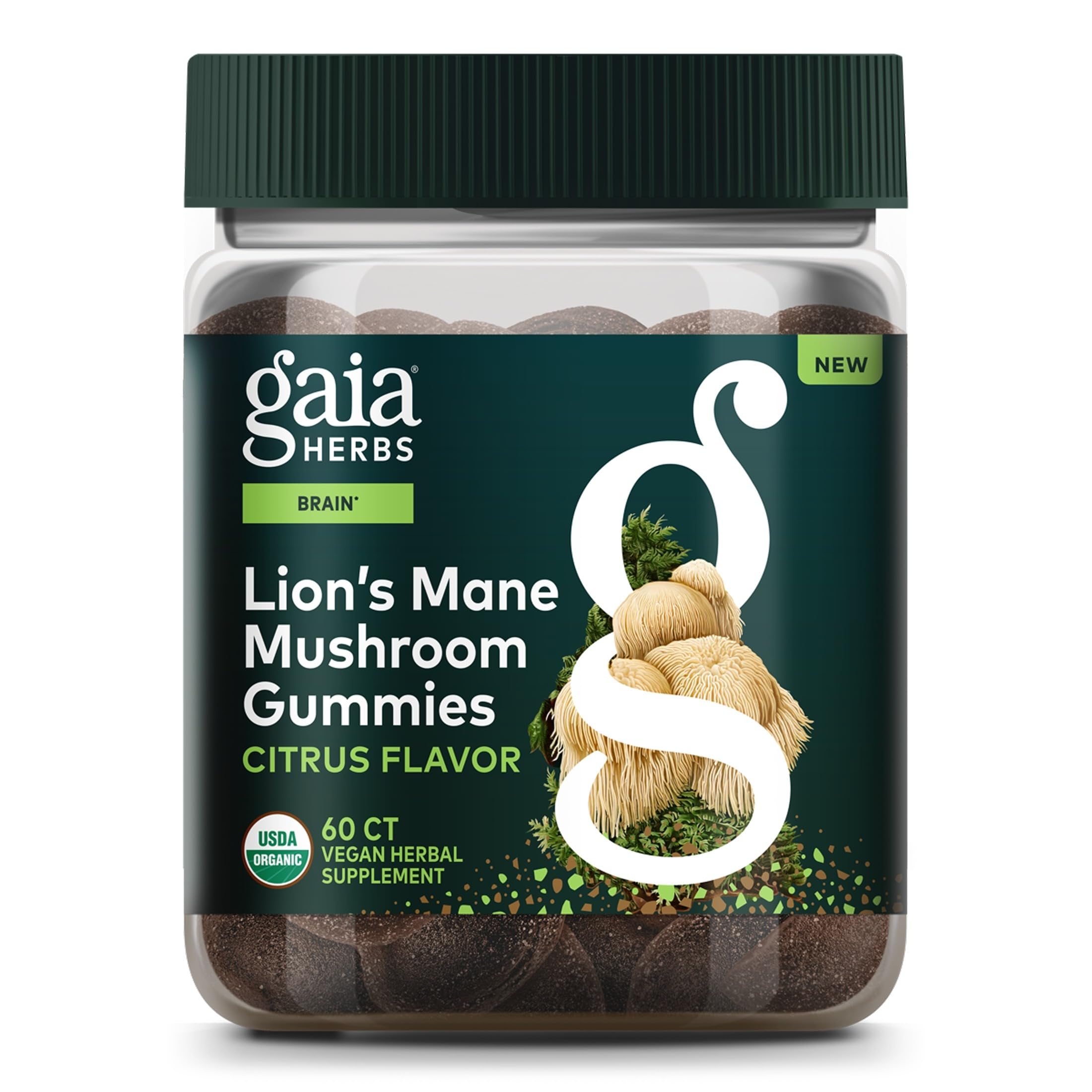 Gaia Herbs Lion's Mane Mushroom Gummies, 60 Vegan Gummies, 30 Servings