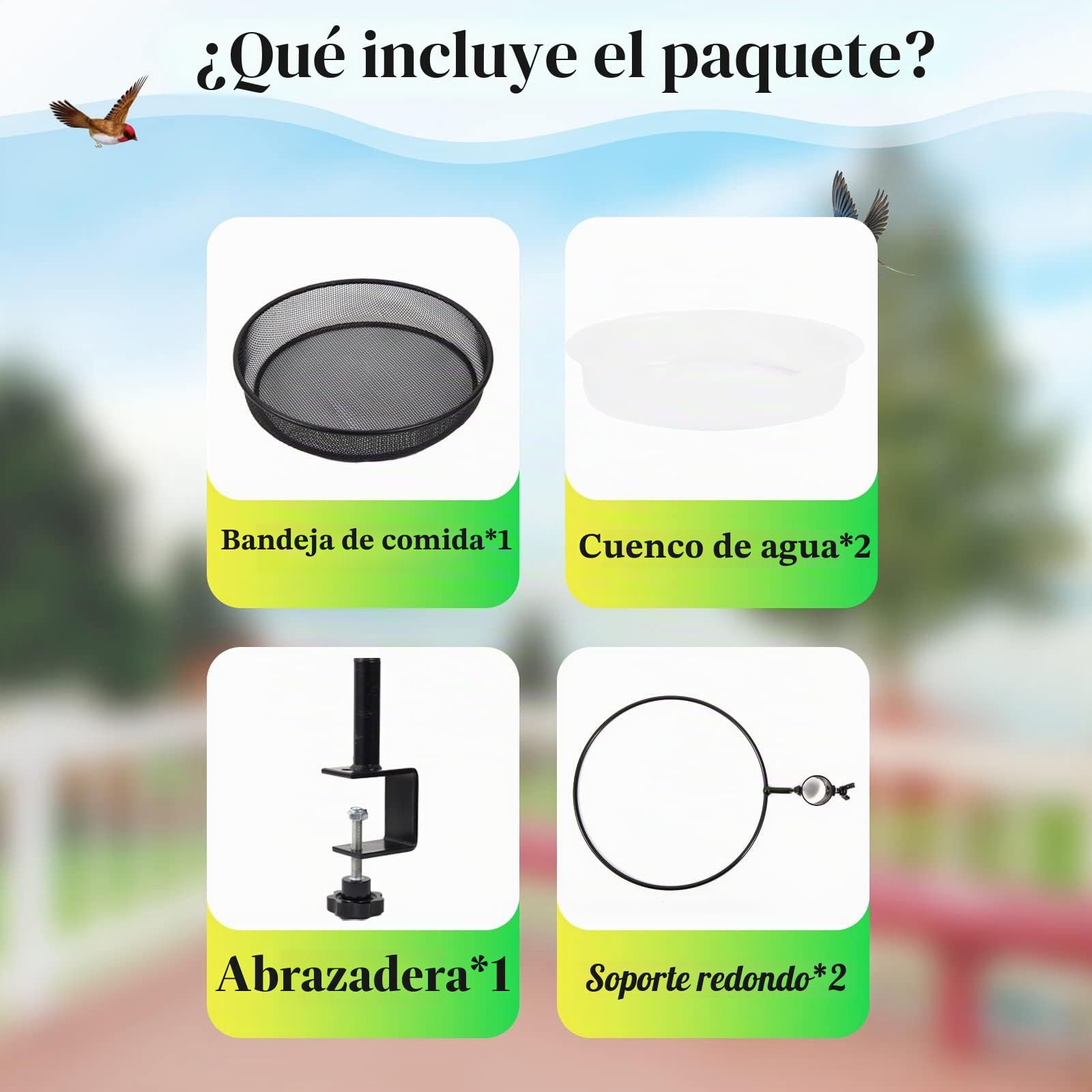 HRAYLTOP Baño para pájaros con Soporte para Cubierta con Bandeja de Malla de Metal y Cuenco de Agua – Desmontable y Ajustable – Soporte de Abrazadera Resistente