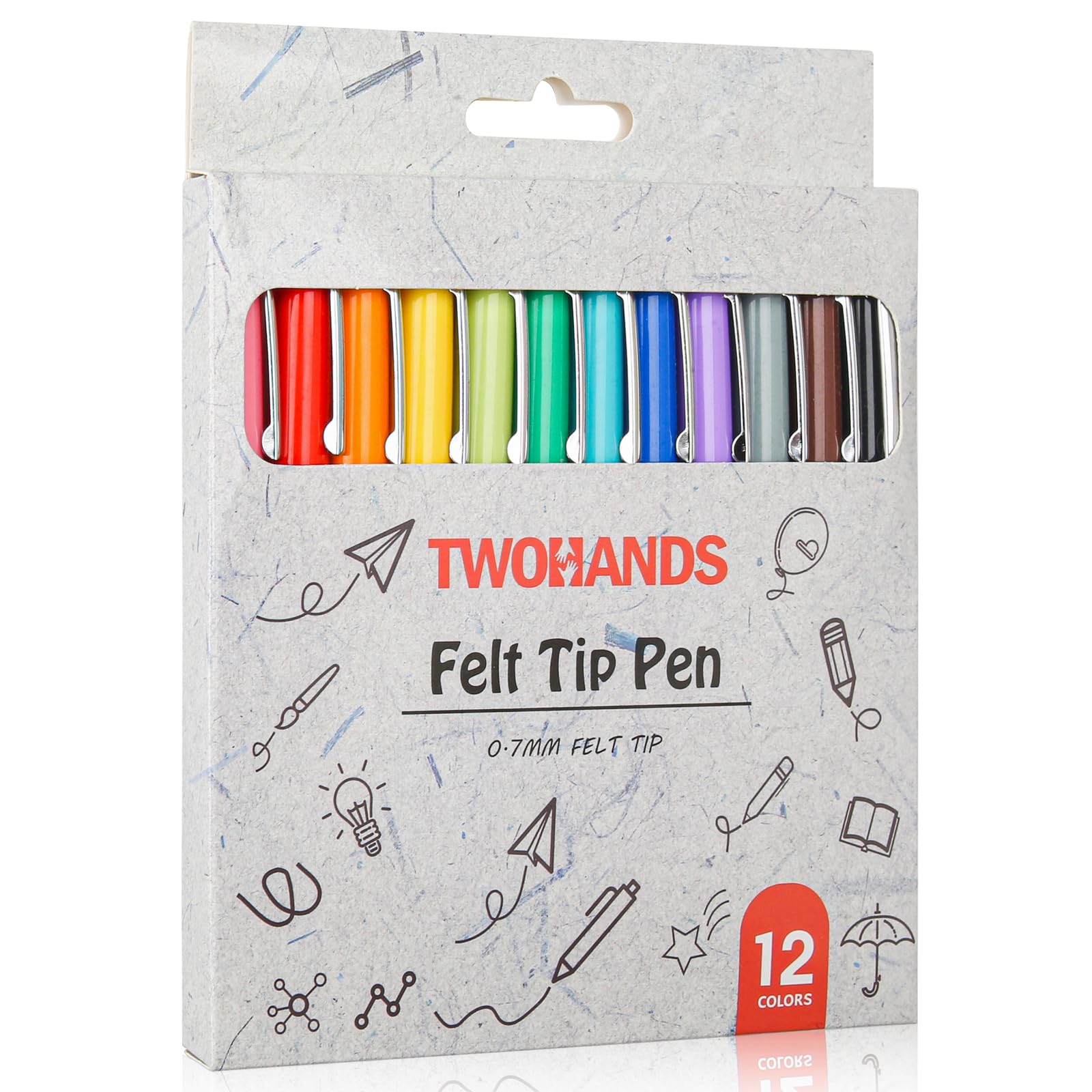 TWOHANDS Markery z filcową końcówką, Średnia końcówka (0,7 mm), wielokolorowe, 12 sztuk w opakowaniu, 22004