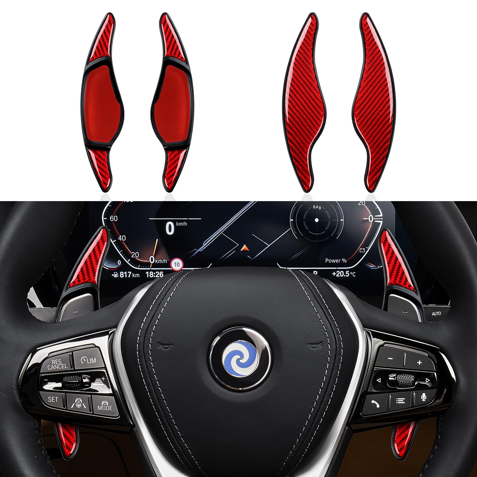 2PCS Steering Wheel Paddle Shifter Extensions Trim Carbon Fiber Decal Shift Paddle Blade Sticker fits for BMW G20 G30 G31 G11 G14 X3 G01 X4 G02 X5 G05 X6 G06 X7 G07 Z4 G29 Accessories (Red)