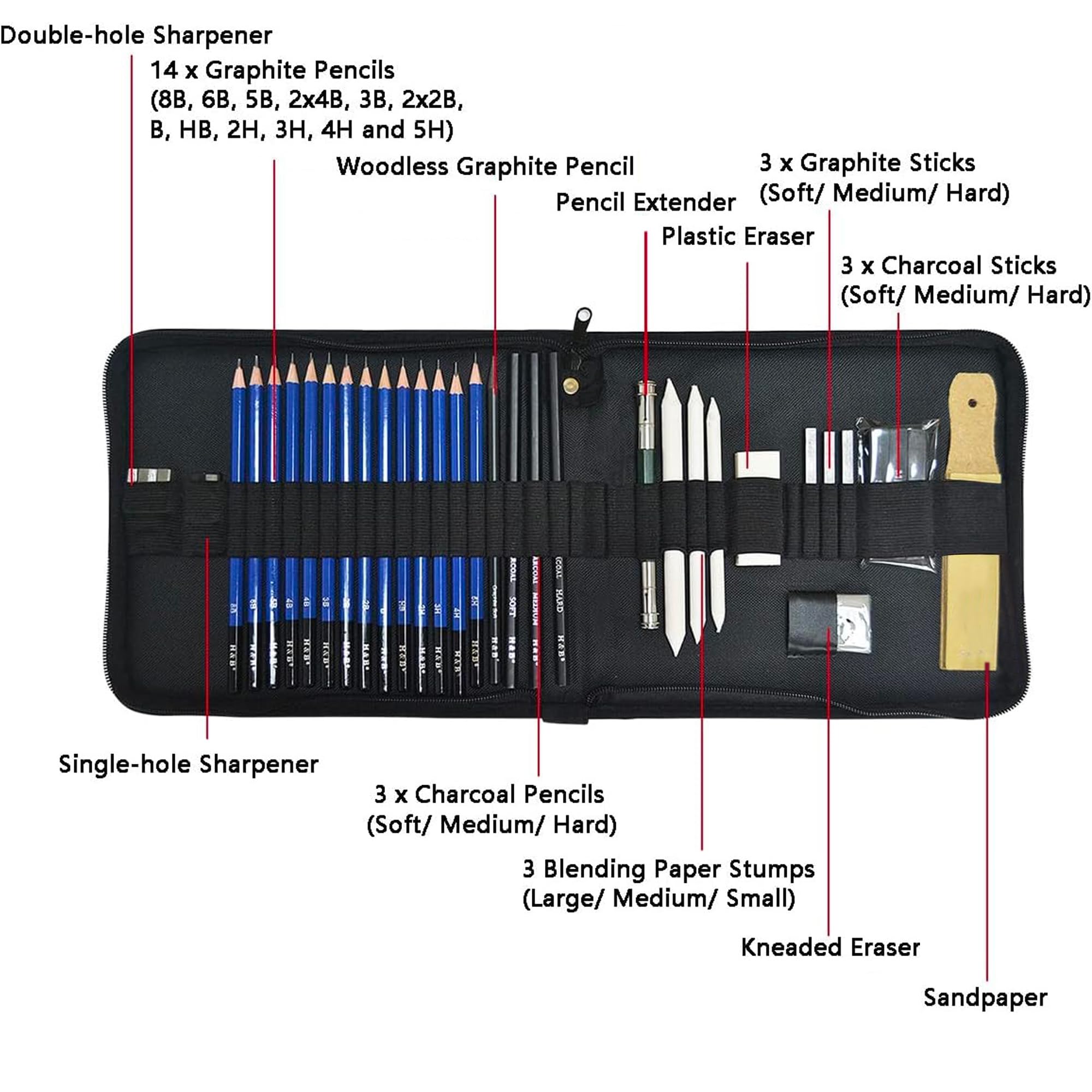 Set 35 Matite Da Disegno Professionale KOMLISATS - Kit Arte Per Schizzi, Principianti E Artisti, Con Accessori