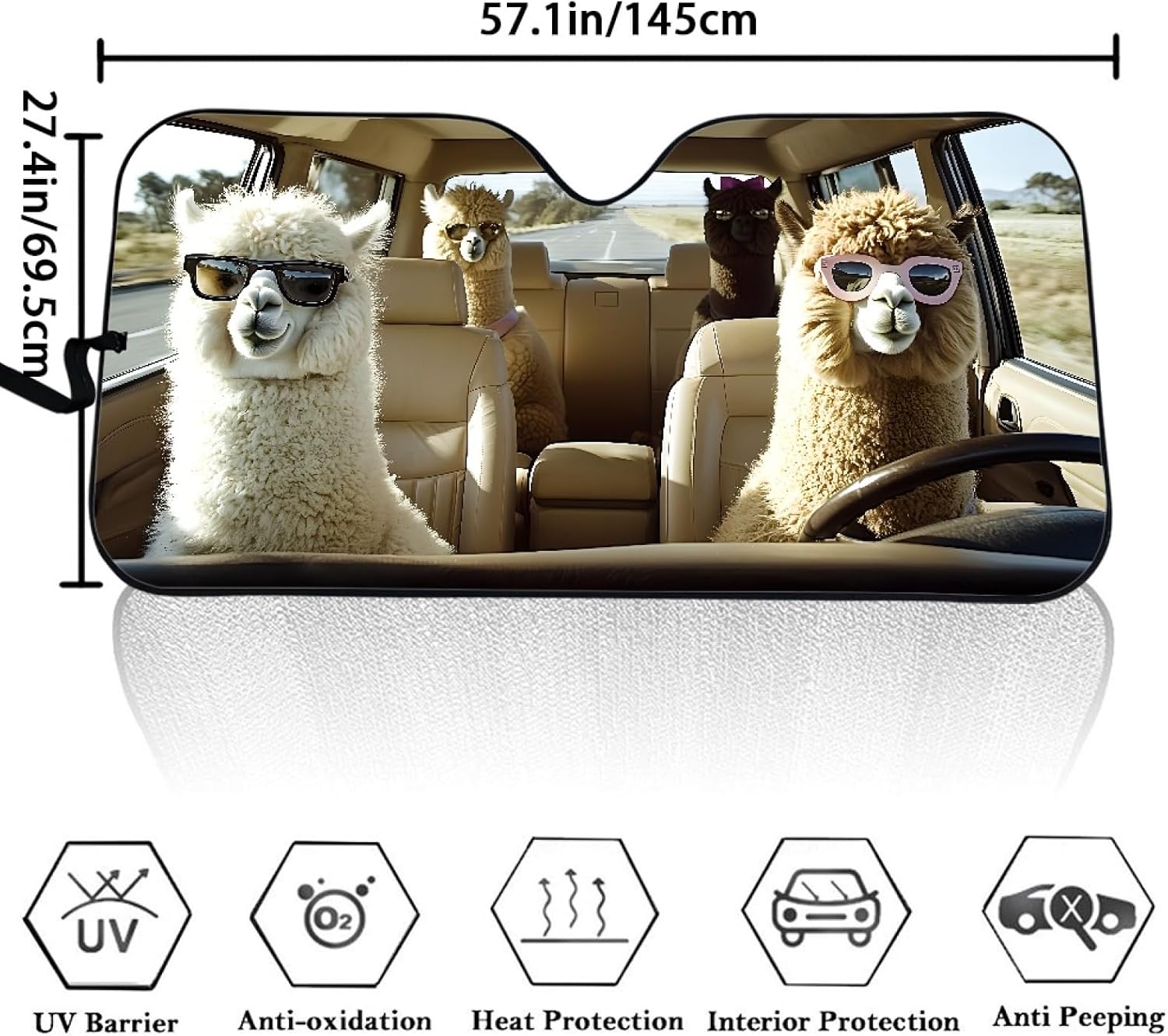 AFPANQZ Funny Animal Alpaca Car Windshield Sunshade for Womens Summer UV/Sun Protection Sun Shade Visor for Car Interior Sun Visor Portable Foldable Travel Outdoor image 5