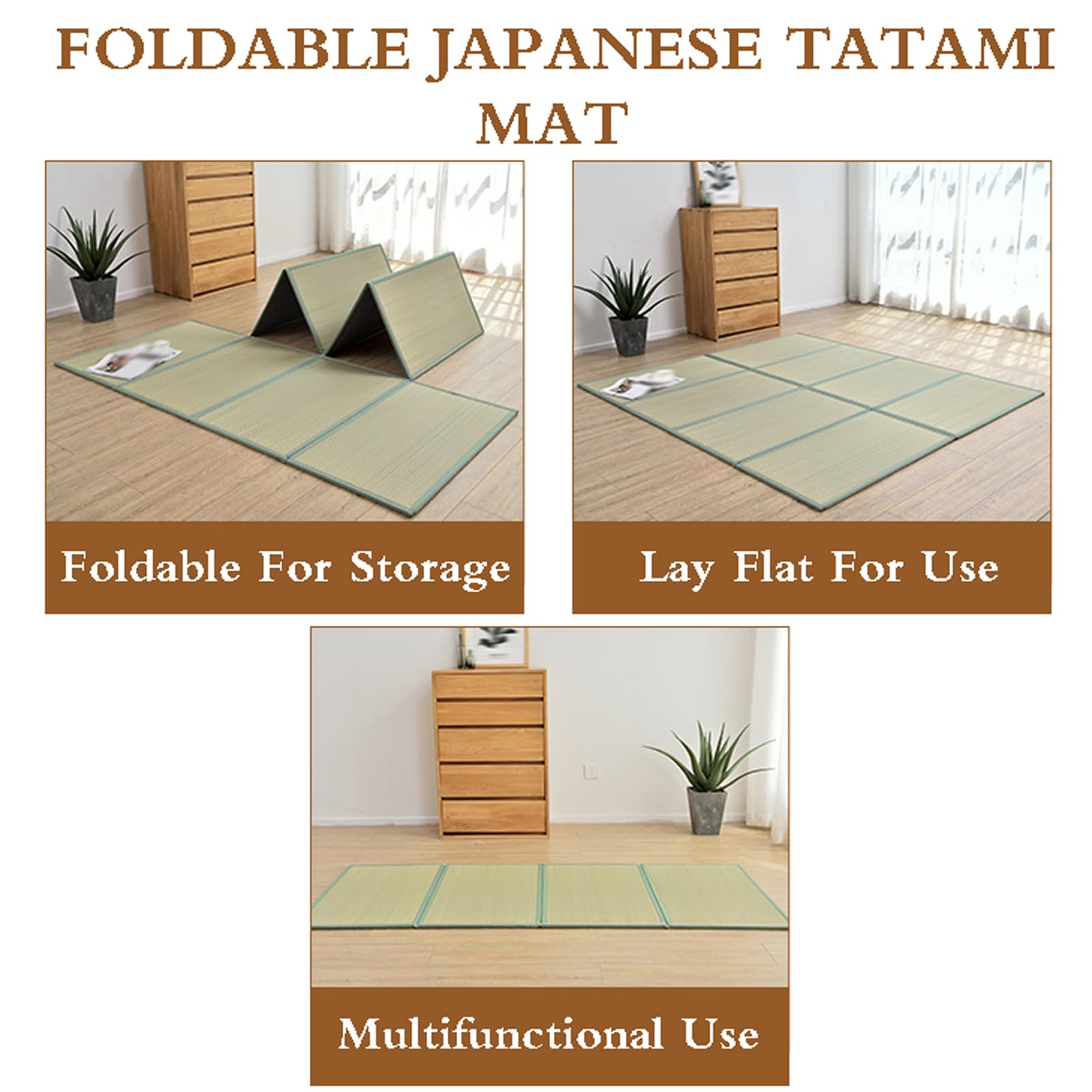 Tatami Tapis de sol japonais pliable avec dos antidérapant et respirant pour salon, salle de jeux, méditation et salon de thé