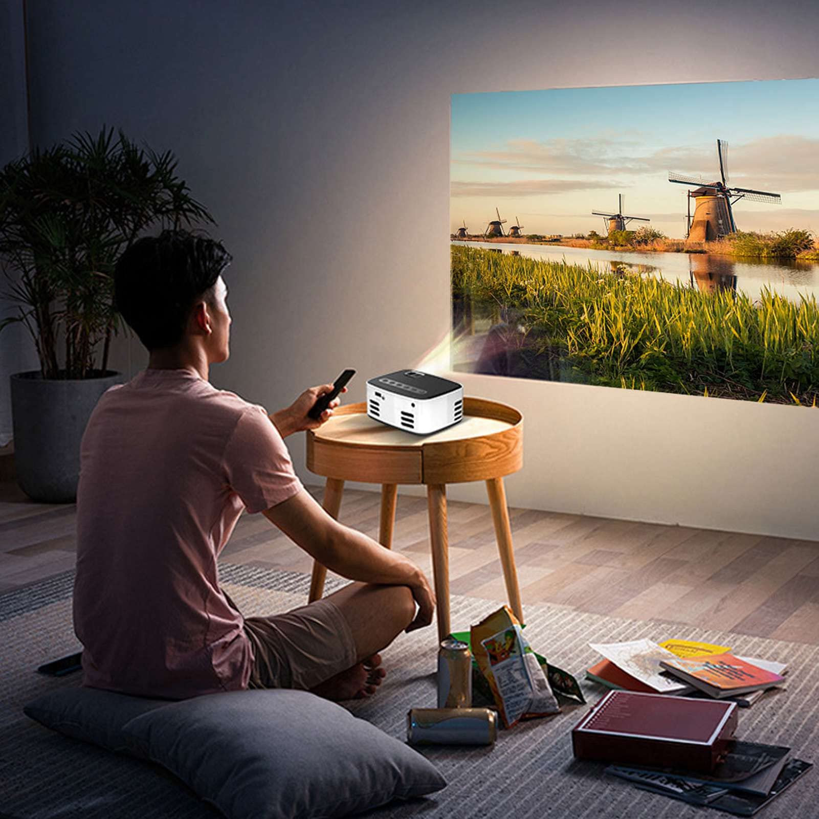 Goshyda Proiettore WiFi Mini Videoproiettore Portatile, Proiettore Cinematografico Home Theater Multimediale Full HD 1080P, con Altoparlanti Stereo HiFi 2W, Compatibile con TV Stick, per,
