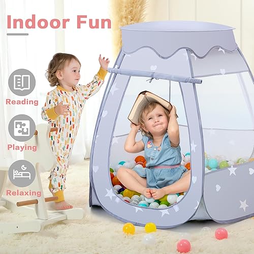 Miniatura 4 de GeerWest Pozo de pelotas para bebés con luces de estrellas  Tienda de campaña de princesa desplegable para regalo de cumpleaños de bebé niña de un