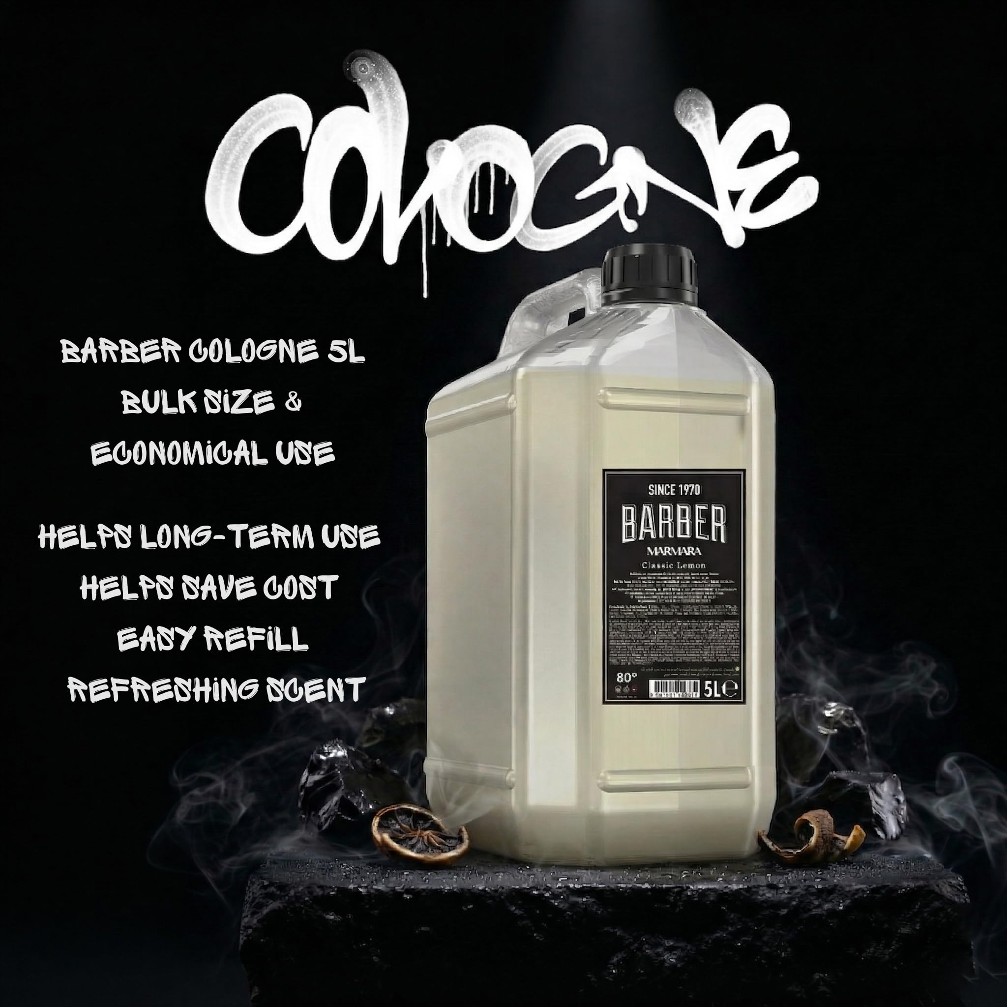 BARBER MARMARA Limon Kolonya 80° 5000ml in tanica | Acqua di Colonia | Dopo la rasatura | Dopobarba | Profumo di limone | Pacchetto portaoggetti Colonias parrucchiere