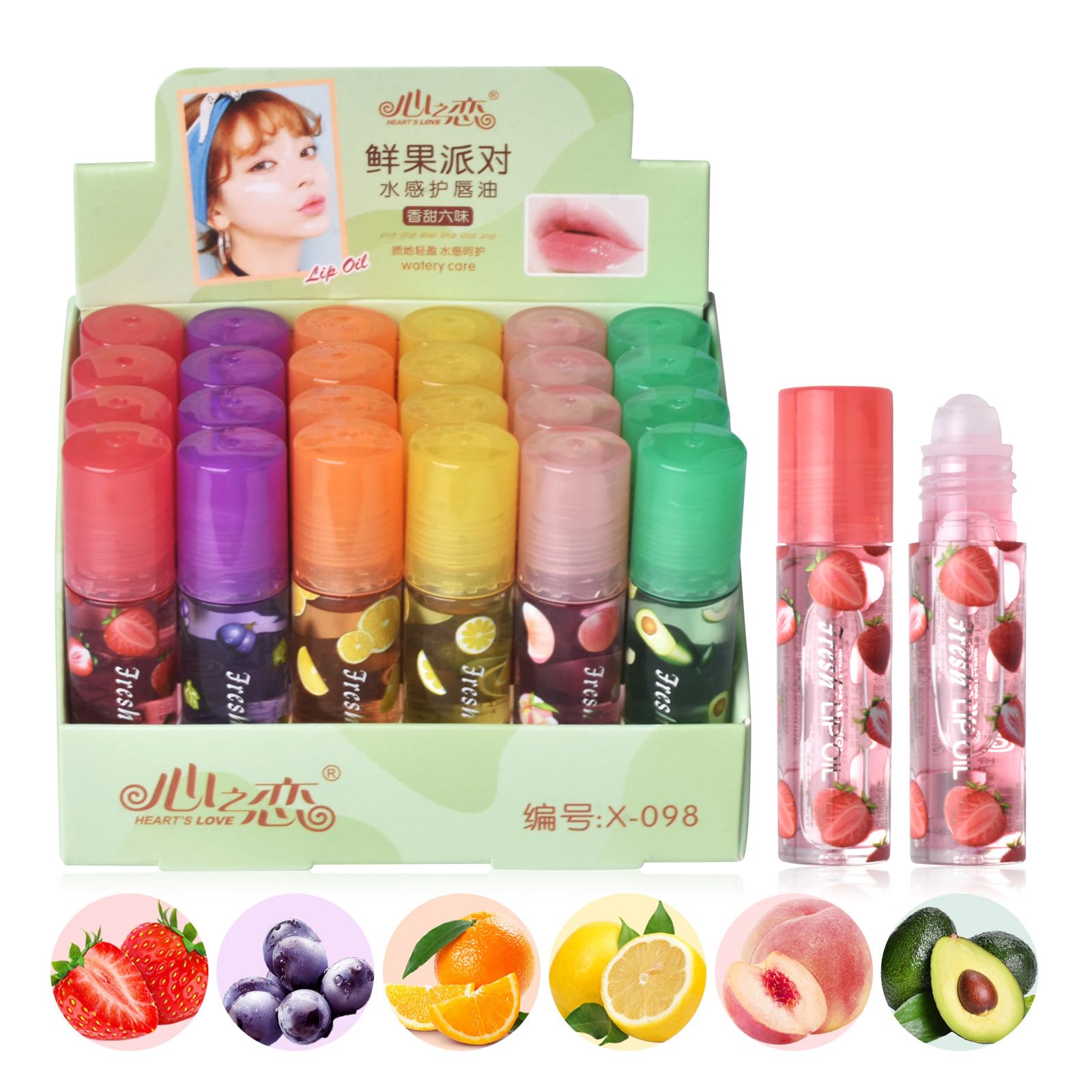 LAMUSELAND Clear Lip Gloss Set, 24 Pack Fruit Flavored Roll On Cute Lip Gloss Pack, Moisturizing Long Lasting Lip Balm Bulk Makeup Kit for Women Girls (Multi 01, L)