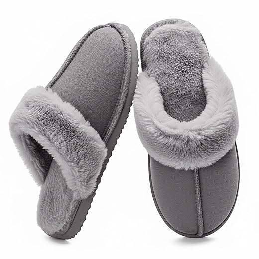 OOW Fuzzy Slippers for Women Cozy Faux Fur House Shoes Winter Warm Memory Foam Slippers for Indoor and Outdoor