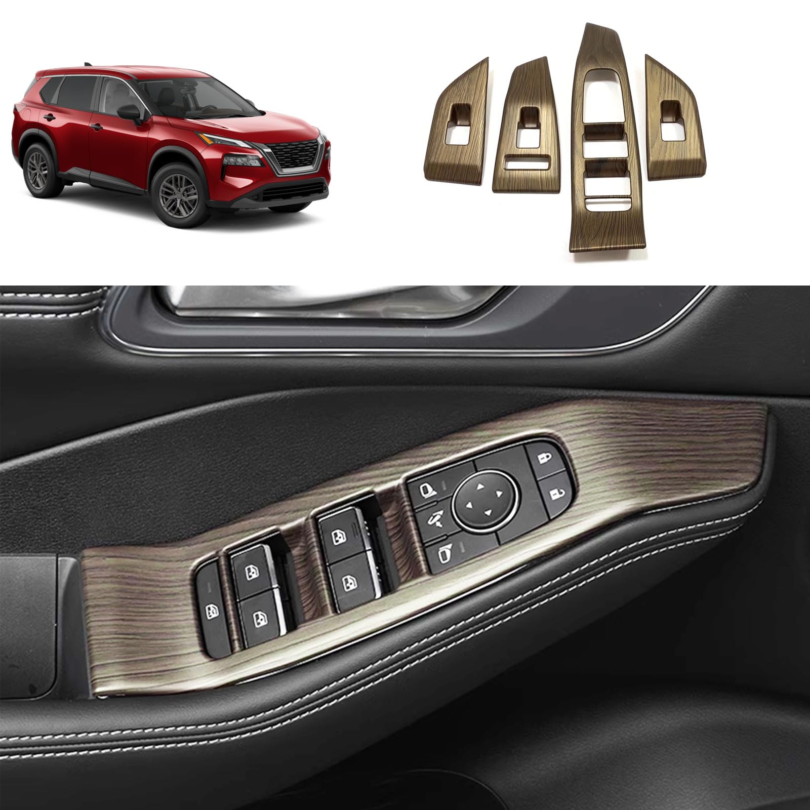 TERDARAY Door Window Switch Panel Cover Compatible with Nissan Rogue 2021 2022 2023 2024 2025 2026 Door Armrest Cover Window Lift Trim Interior Car