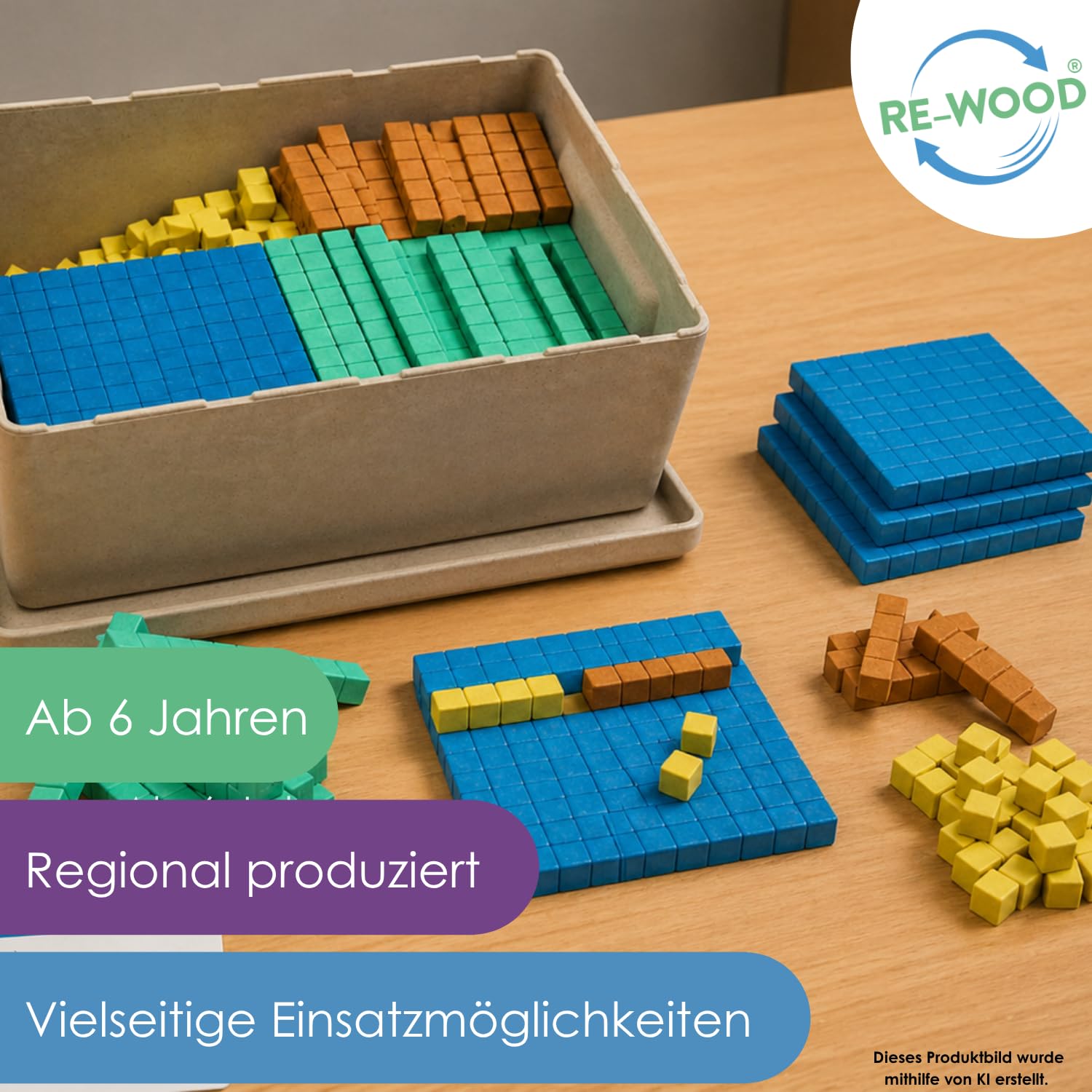 WISSNER® RE-Wood Farbiger Dienes Klassensatz (452 Teile) – Lernspielzeug