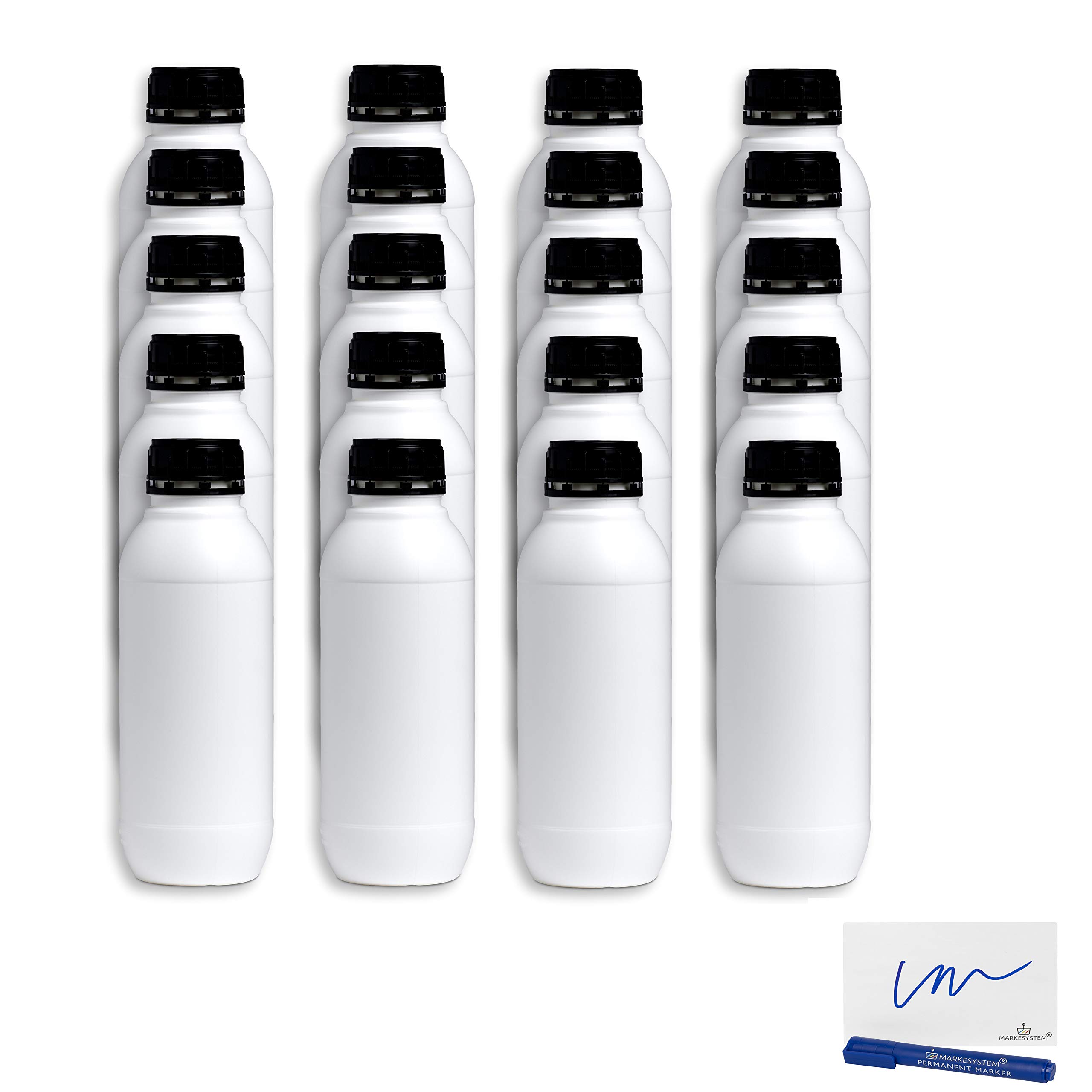 Botella blanca 1 Litro (20 Botellas) de plástico, cierre rosca boca ancha - Catering Industrial, Líquidos, Cosmética, Químicos, ADR + Kit Etiquetado, Apta para uso alimentario
