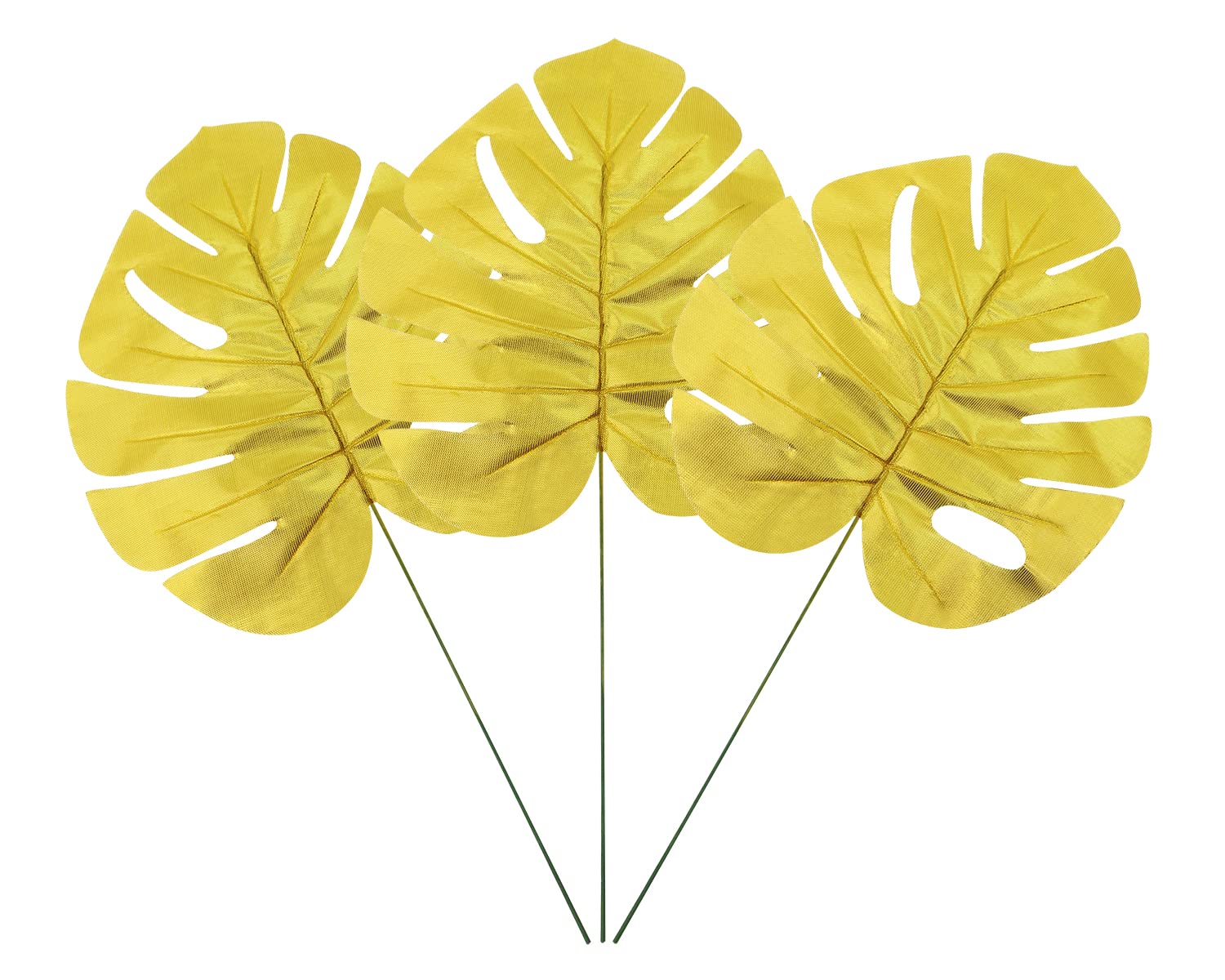 Mini Skater 20Pcs Plastic Artificial Plants Palm Leaves with Stems Golden Tropical Palm Tree Leaves Faux Turtle Leaf for Hawaiian Party Wedding Decoration (Large)