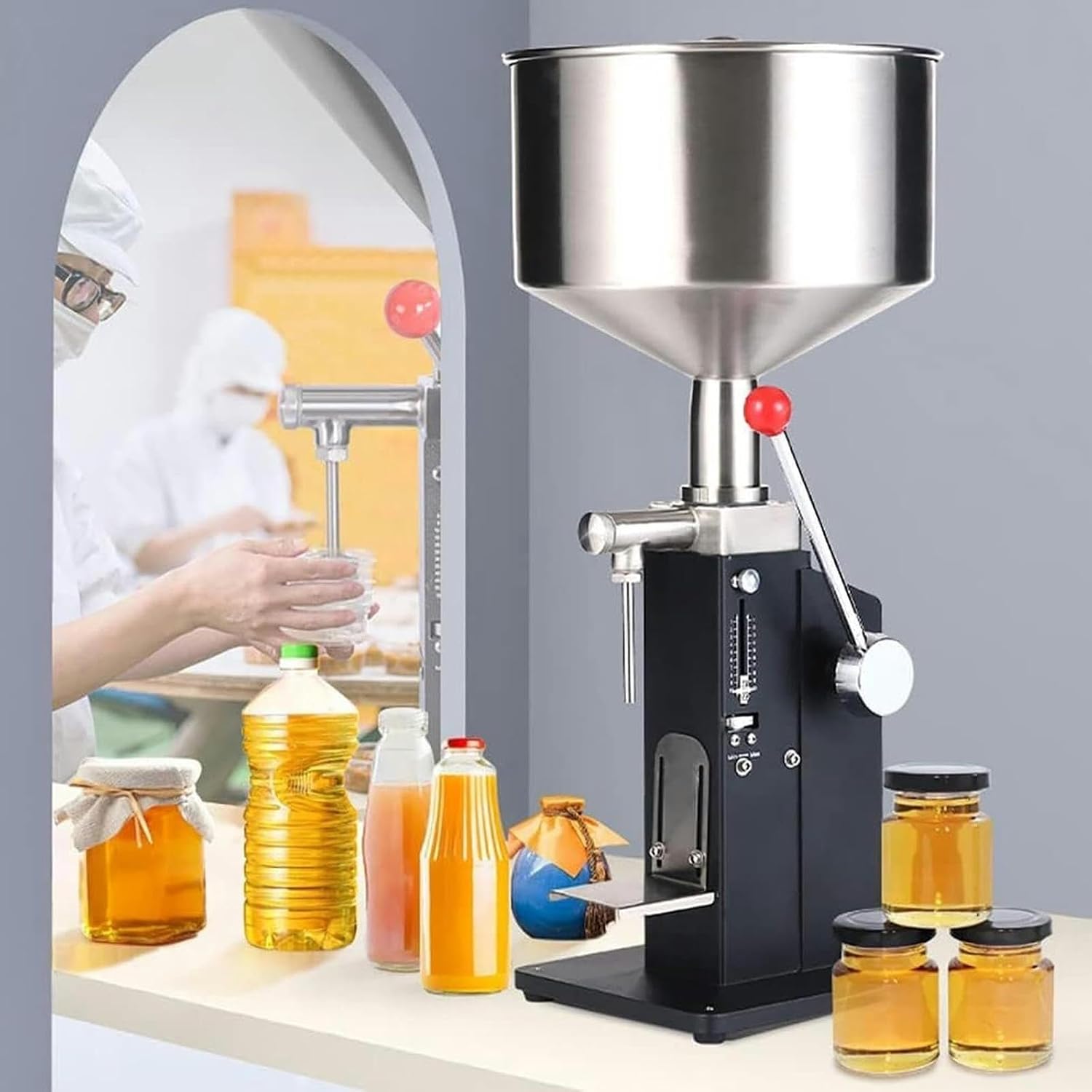 Manual Paste Filling Machine, Adjustable 5-110Ml Bottle Filling Machine, Stainless Steel Liquid Filling Machine with Scale and Removable Stand