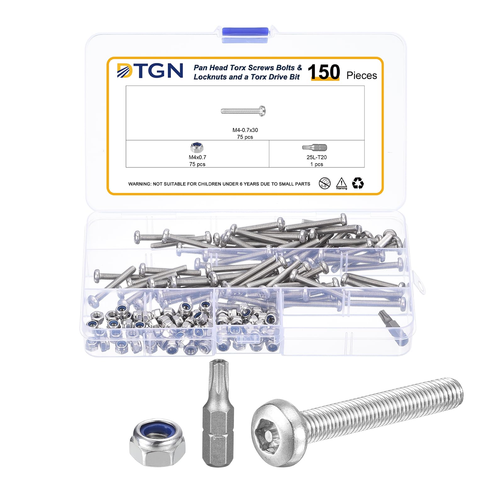DTGN M4x30mm Pan Head Torx Security Screws, 150Pack, Good for Machinery