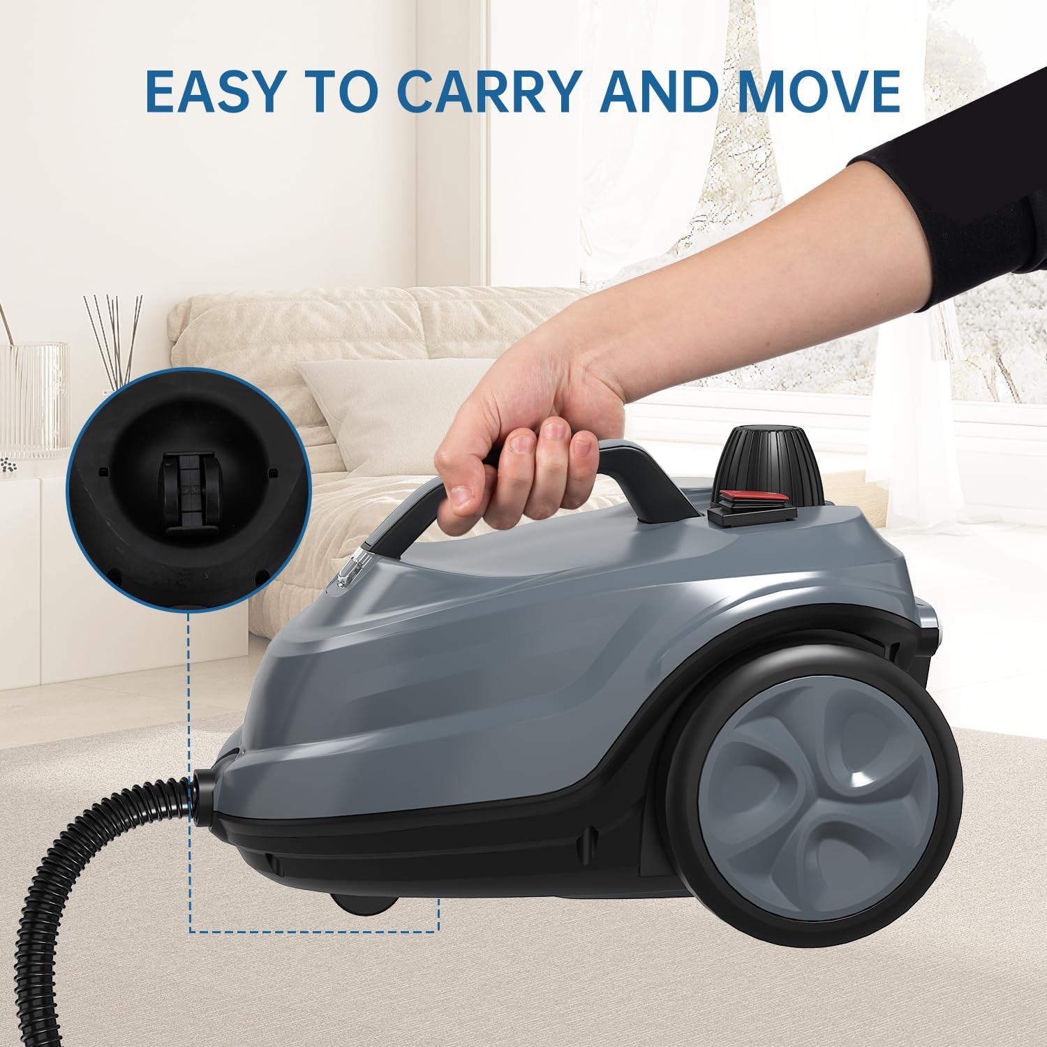 Steam Cleaner, Powerful Heavy Duty Canister Steamer with 34 Accessories, Steam Mop with 16.4 Ft Extra-Long Power Cord for Home Floor Cleaning, Grout, Upholstery, Car Detailing, Grey