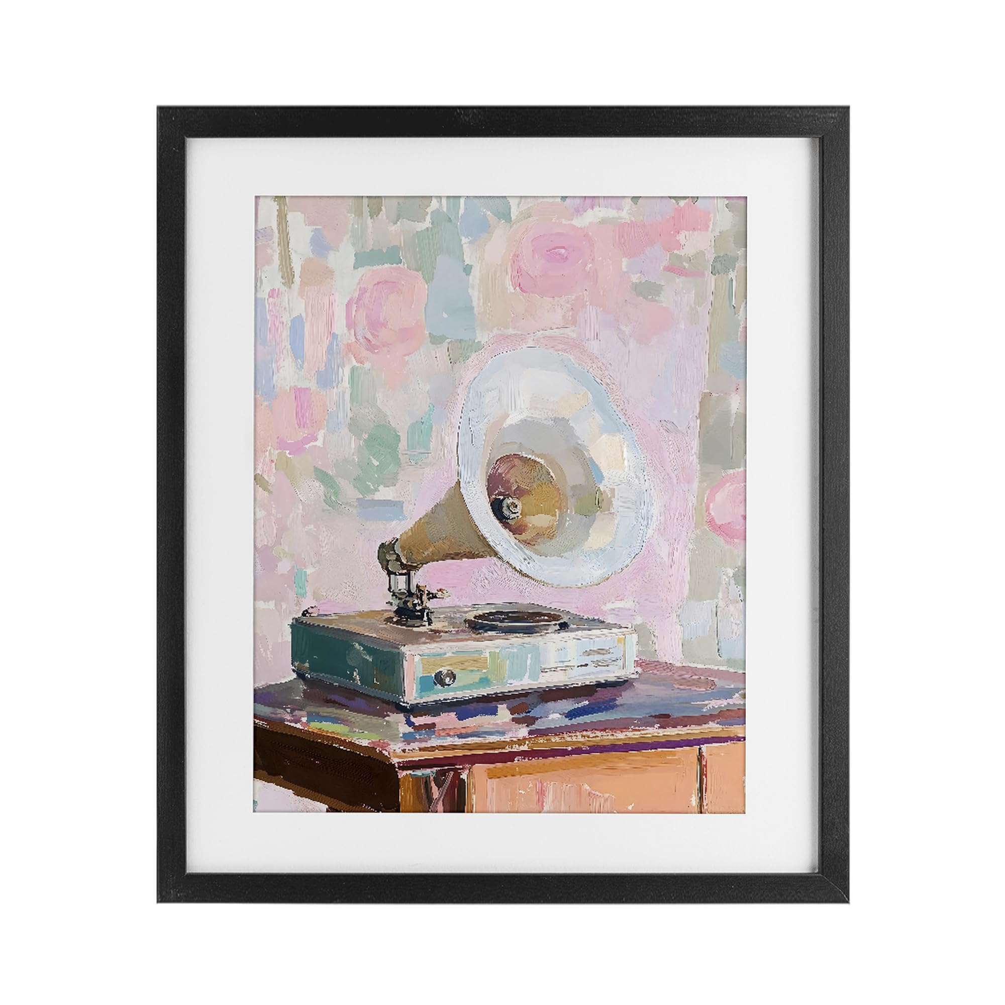 Affiche encadrée de gramophone vintage musique rétro 43,2 x 53,3 cm