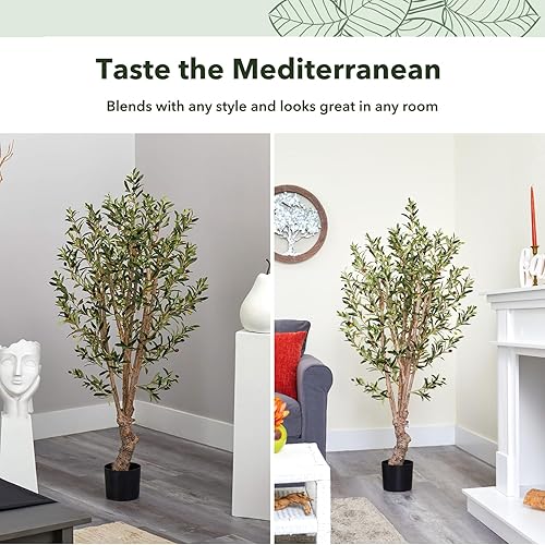 Miniatura 2 de Nearly Natural 5258 Árbol de seda de olivo, 5 pies, verde, 30 x 30 x 55 pulgadas