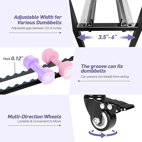 Miniatura 5 de PARTPHONER Estante ajustable para mancuernas, estante de pesas para almacenamiento de gimnasio en casa, almacenamiento de gimnasio en casa para