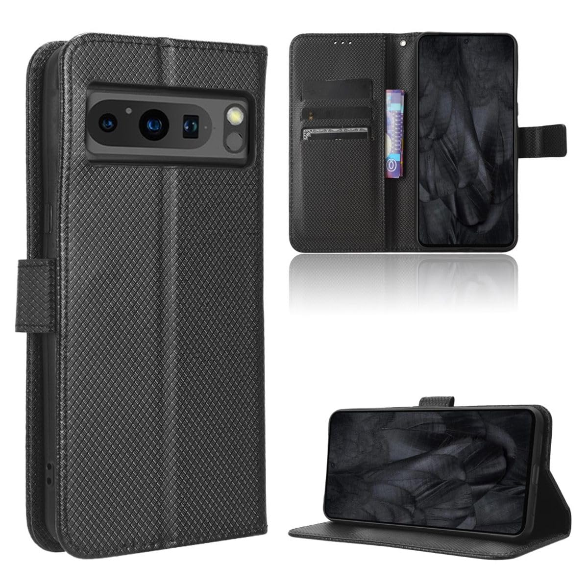 Coque Pixel 8 Pro à rabat anti rayure avec support noir - 7