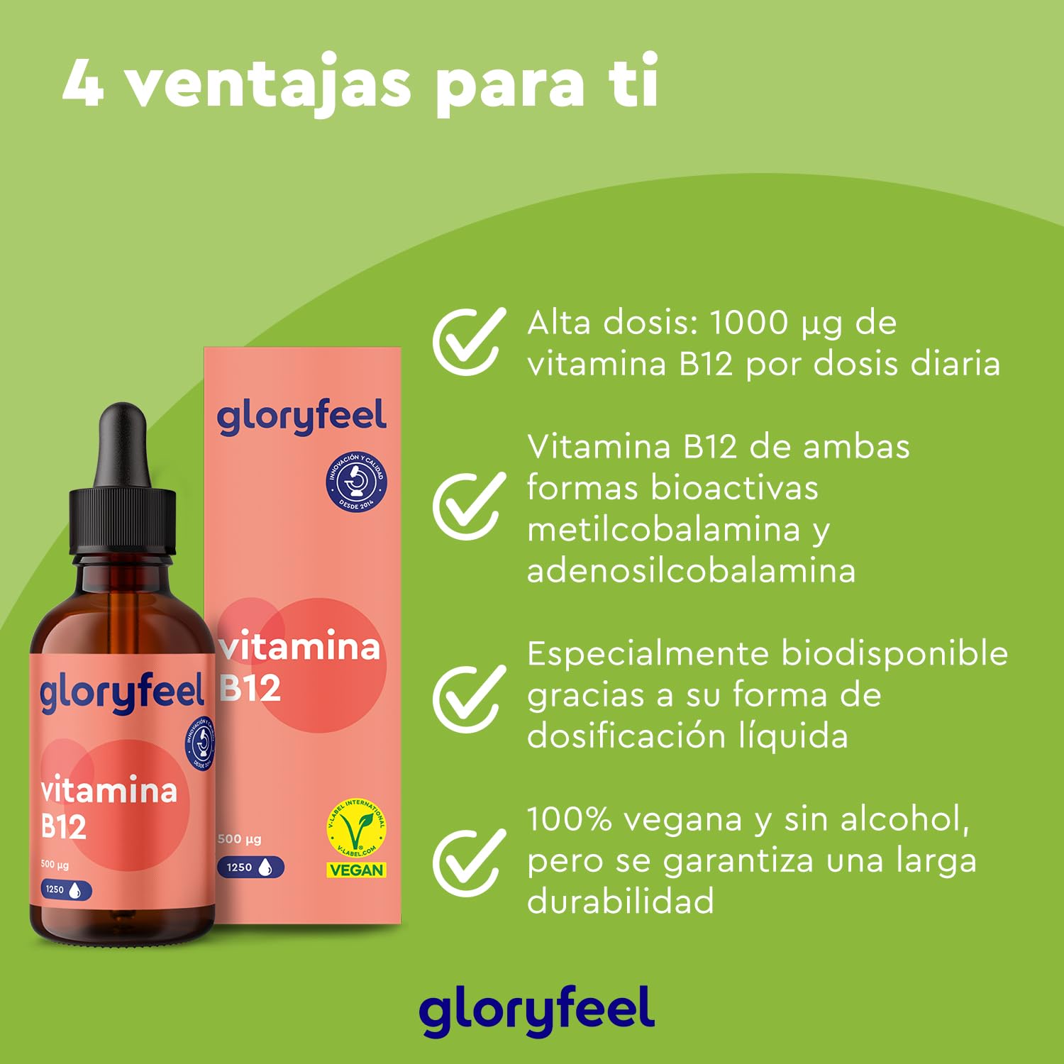 Vitamina B12 en gotas 1.000mcg -1.250 Gotas veganas (50ml) - 2 Formas activas: Metilcobalamina y Adenosilcobalamina - Probadas en laboratorio y fabricadas en Alemania