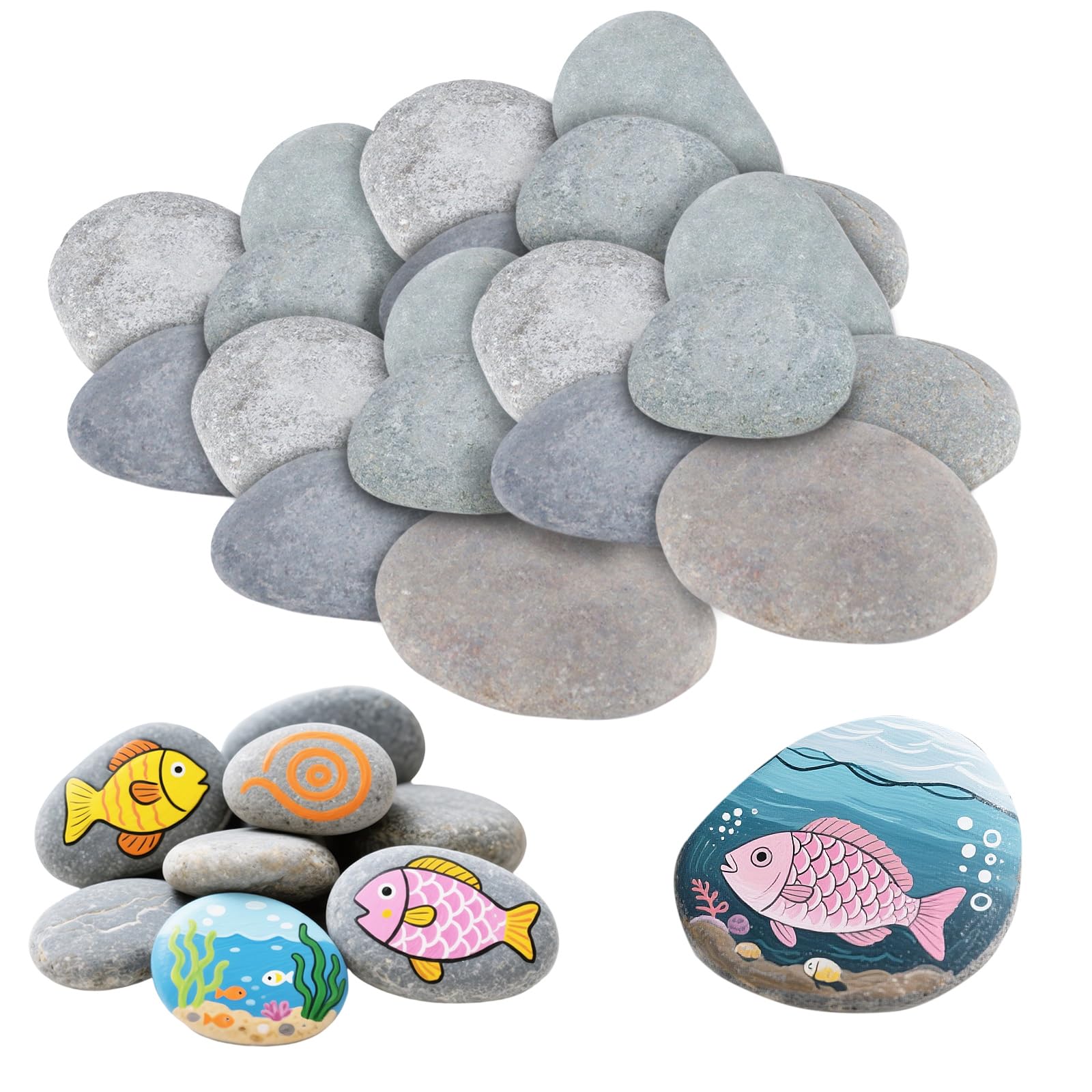 40 Piedras para Pintar de 5-8 cm, Piedras Planas Grises Naturales de Río con Superficie Lisa, para Manualidades, Decoración de Jardín y Playa