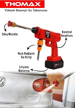THOMAX Şarjlı Ve Yüksek Basınçlı Oto Yıkama Makinesi Ve Sulama Tabancası Bahçe Yıkama Makinesi