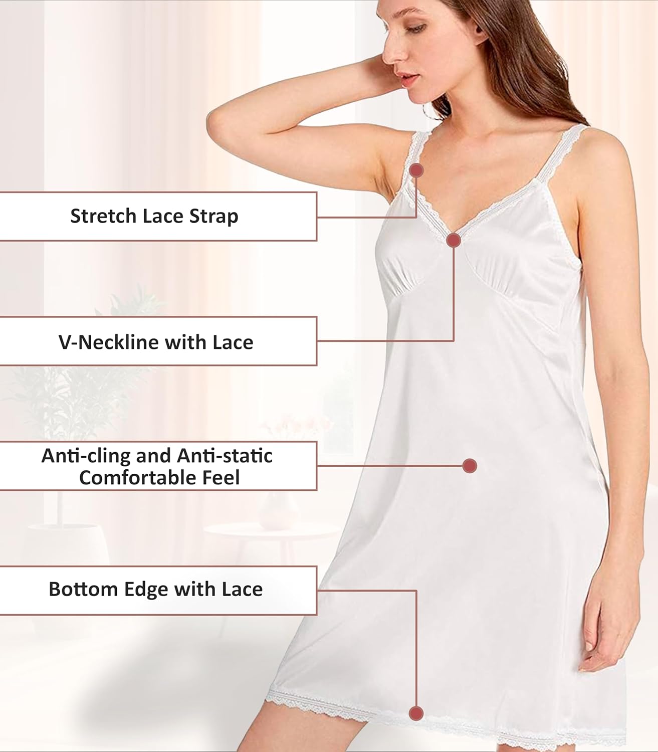 Daywear 28" Stretch Lace Strap Full Slip-Black-White-2PK
