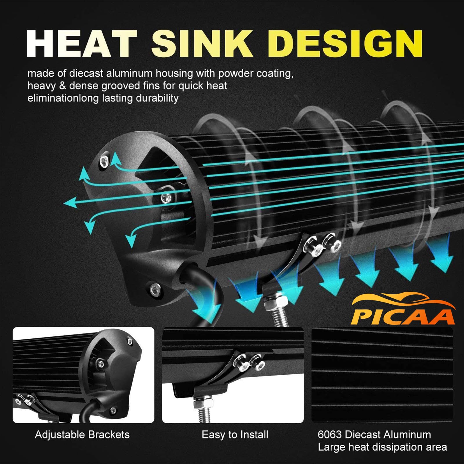 PICAA 59cm 23 Pollici 480W Barra Led Fuoristrada+2x 4" 60W Faro da Lavoro Led+Cablaggio Kit, Tripla File 6000K Bianco Auto Camion 4x4 Barra Luminosa a Led 12V 24V Fari Led