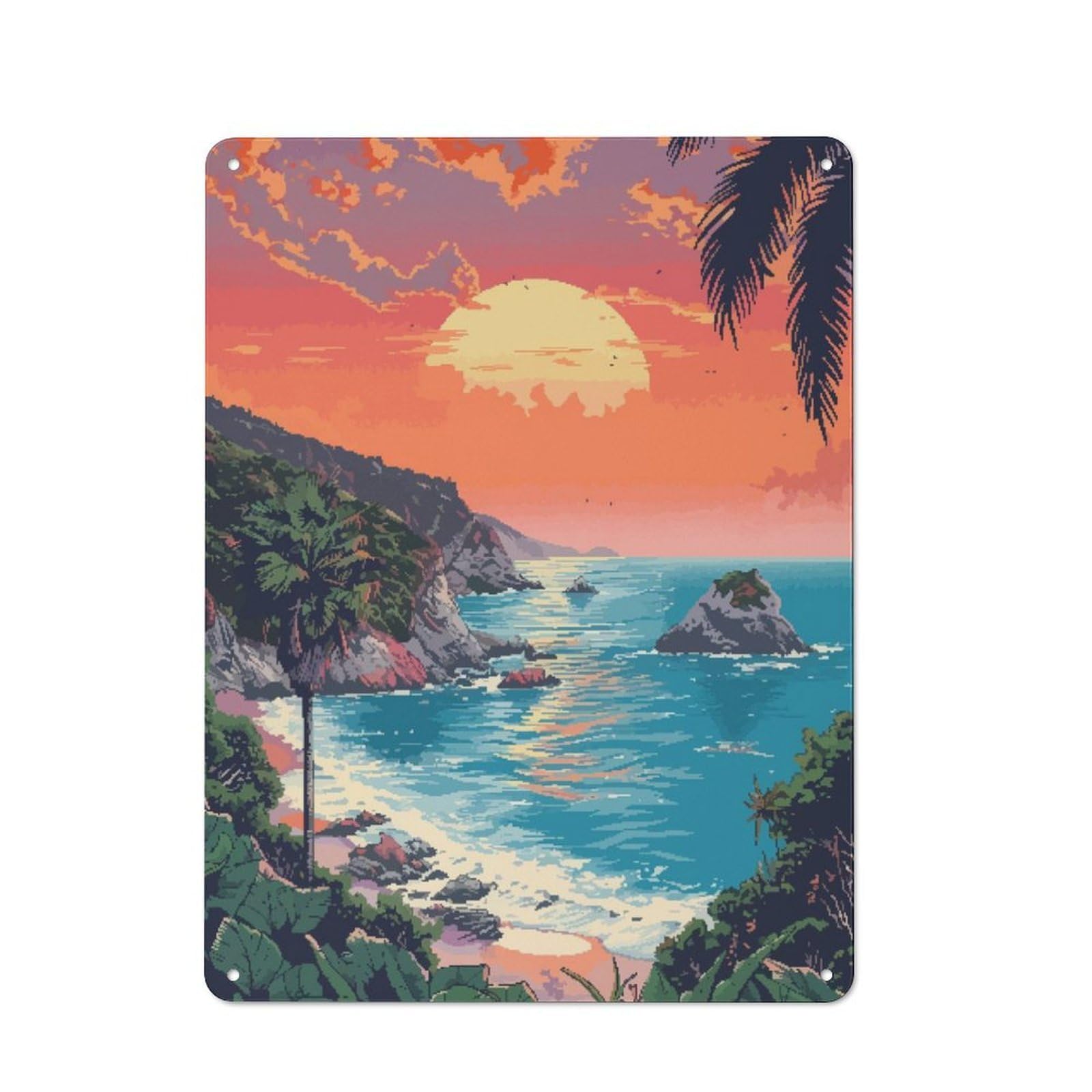 Junmoney Big Sur Beach Pixel Art Printed Metal Sign 40X30cm For Hallway Wall, For Living Room And Hallway Decor, For Home Office And Studio Walls