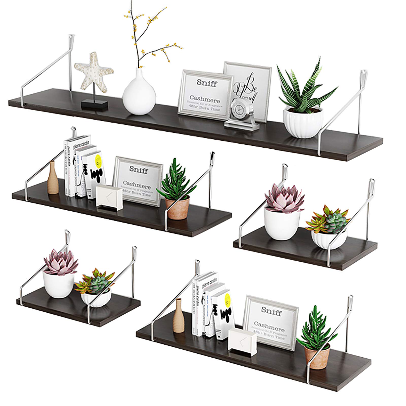 Étagère murale en MDF lot de 5 flottantes de 30 à 90cm pour salon