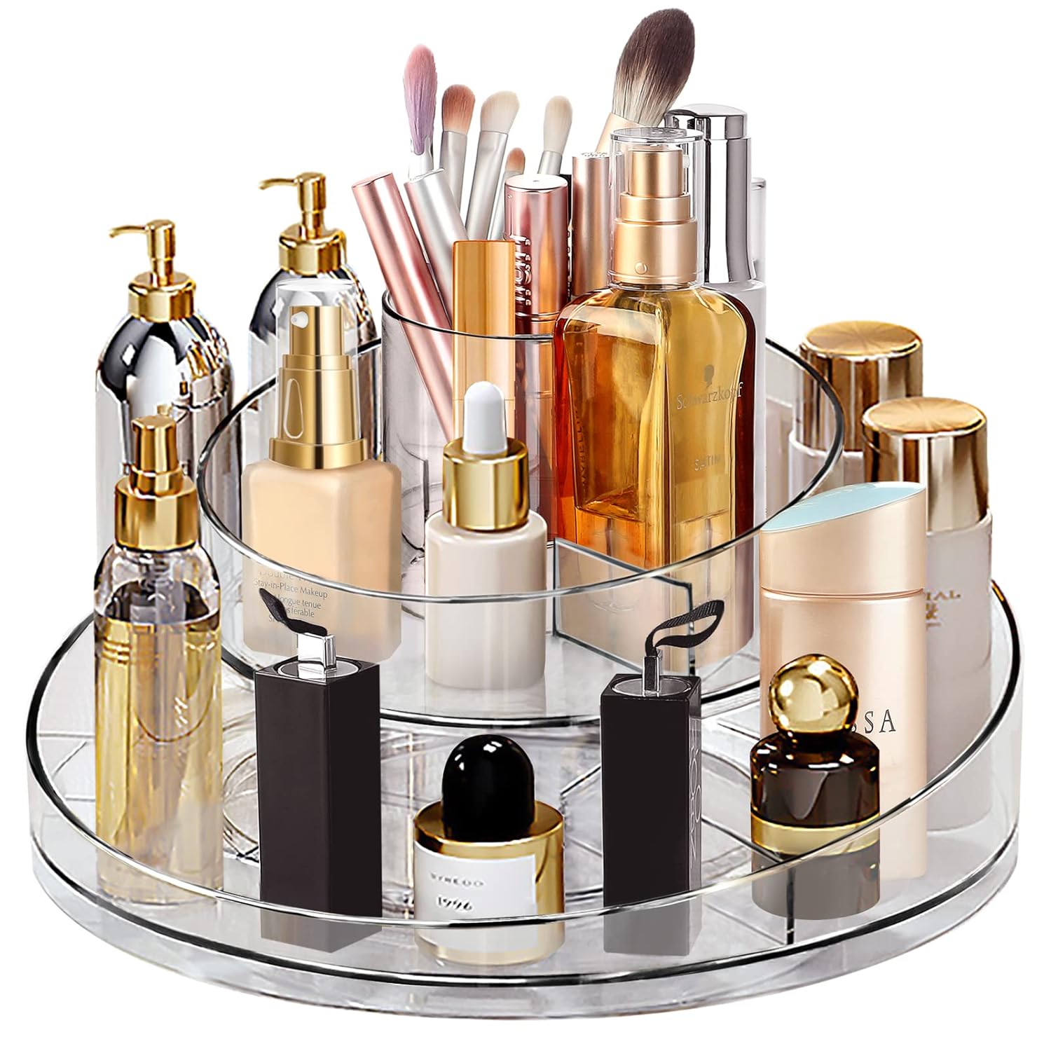 Ouddy Home 360 Rotating Makeup Organizer, 2 Tiers Skincare