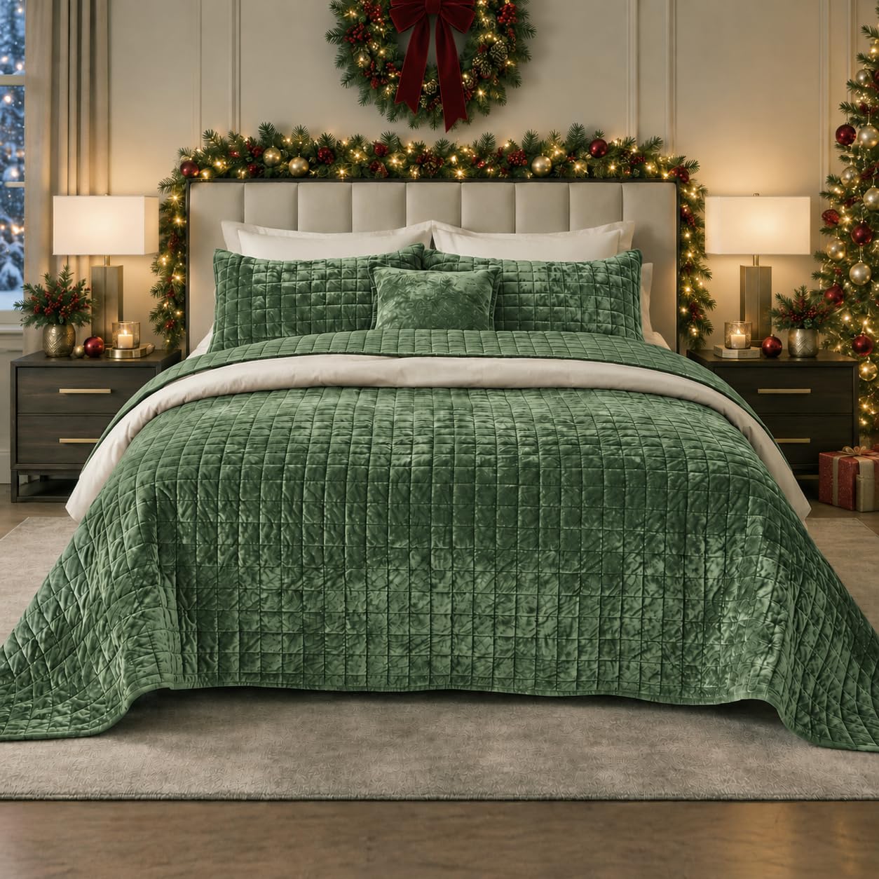 Luxurious Velvet King Quilt Set - Beige -22