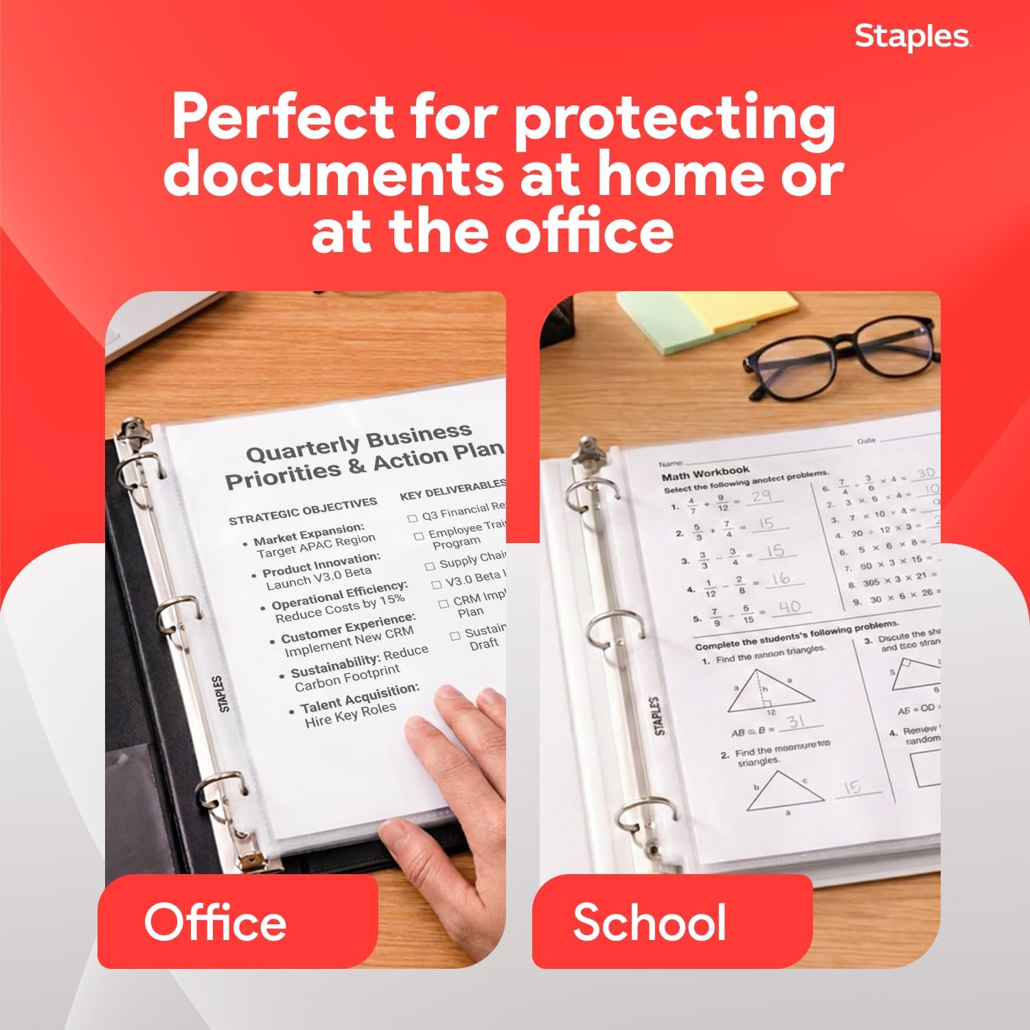 Staples Heavyweight Sheet Protectors, 8.5" x 11" – Clear 3-Hole Punched Page Protectors, Archival Safe, 200-Pack